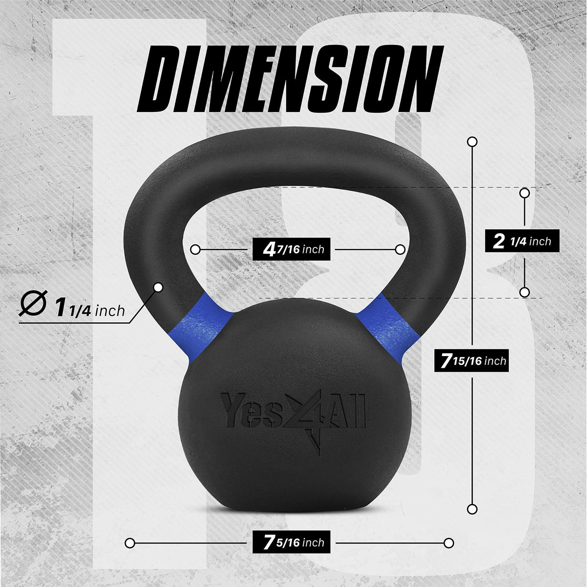 Yes4All WTGA Powder-Coated Cast Iron Kettlebell, 8 kg, Dark Blue