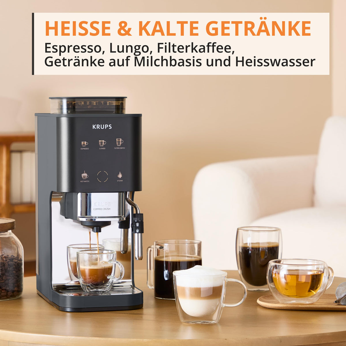 KRUPS Coffee Crush Edition, Espresso-Masina de cafea automată, doar 15 cm lățime - SA404BE1