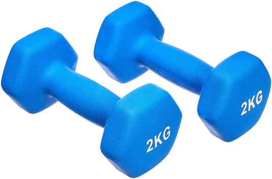 Amazon Basics Neoprene Dumbbell Weights, 2kg, Blue - GND002