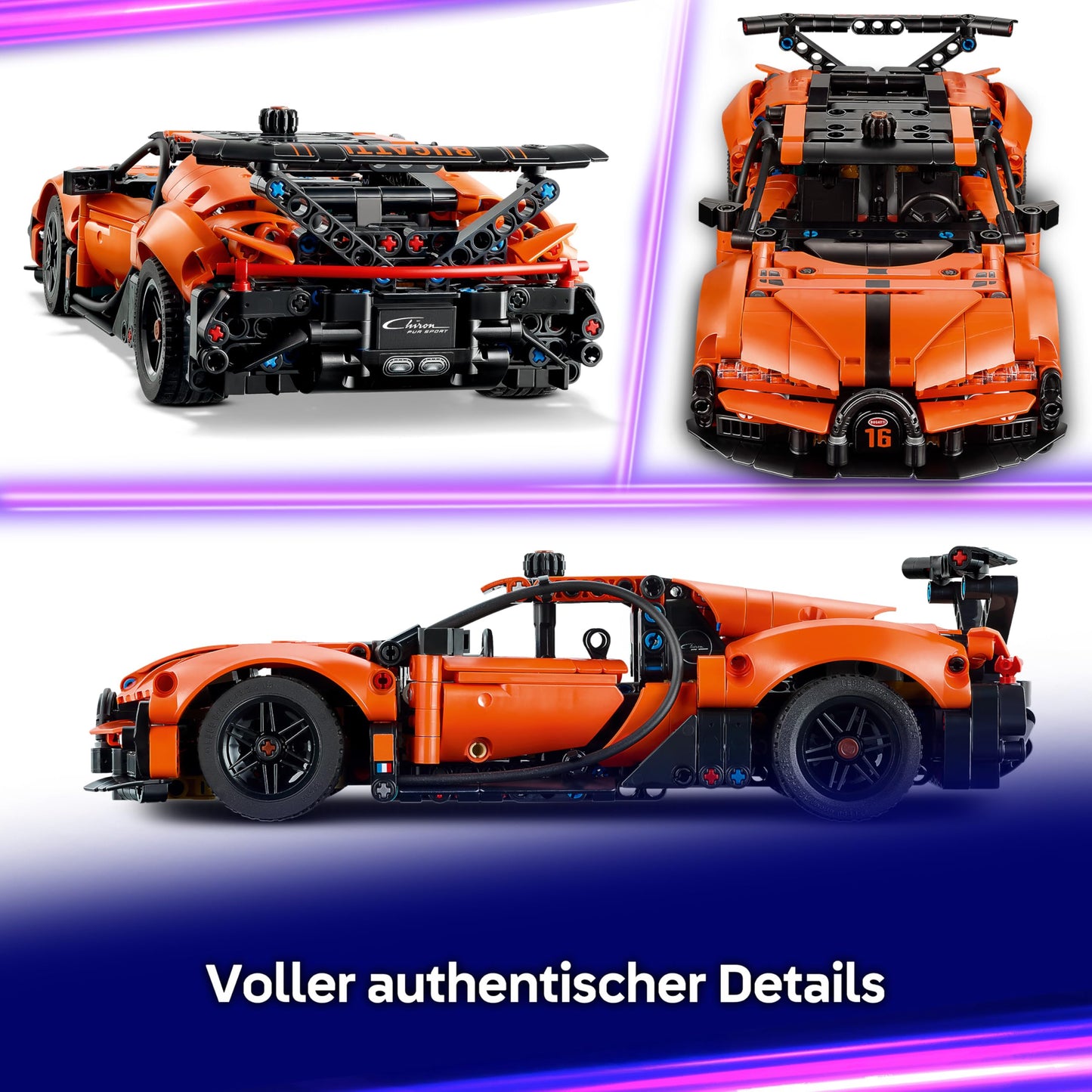 LEGO Technic Bugatti Chiron Pur Sport Hypercar - model car - racing car to collect - Bugatti toy car - Technic sports car with steering, W16 engine & doors - gift for ages 9 and up - 42222
