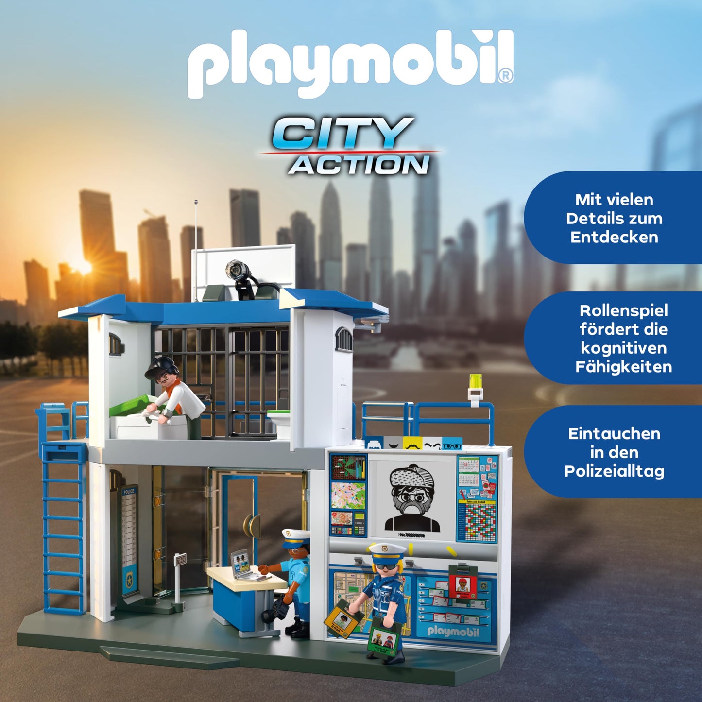PLAYMOBIL | City Action | Police station with wanted room | Action-packed police toy | With lots of exciting details | Promotes creativity | For children aged 4 and over | 71874