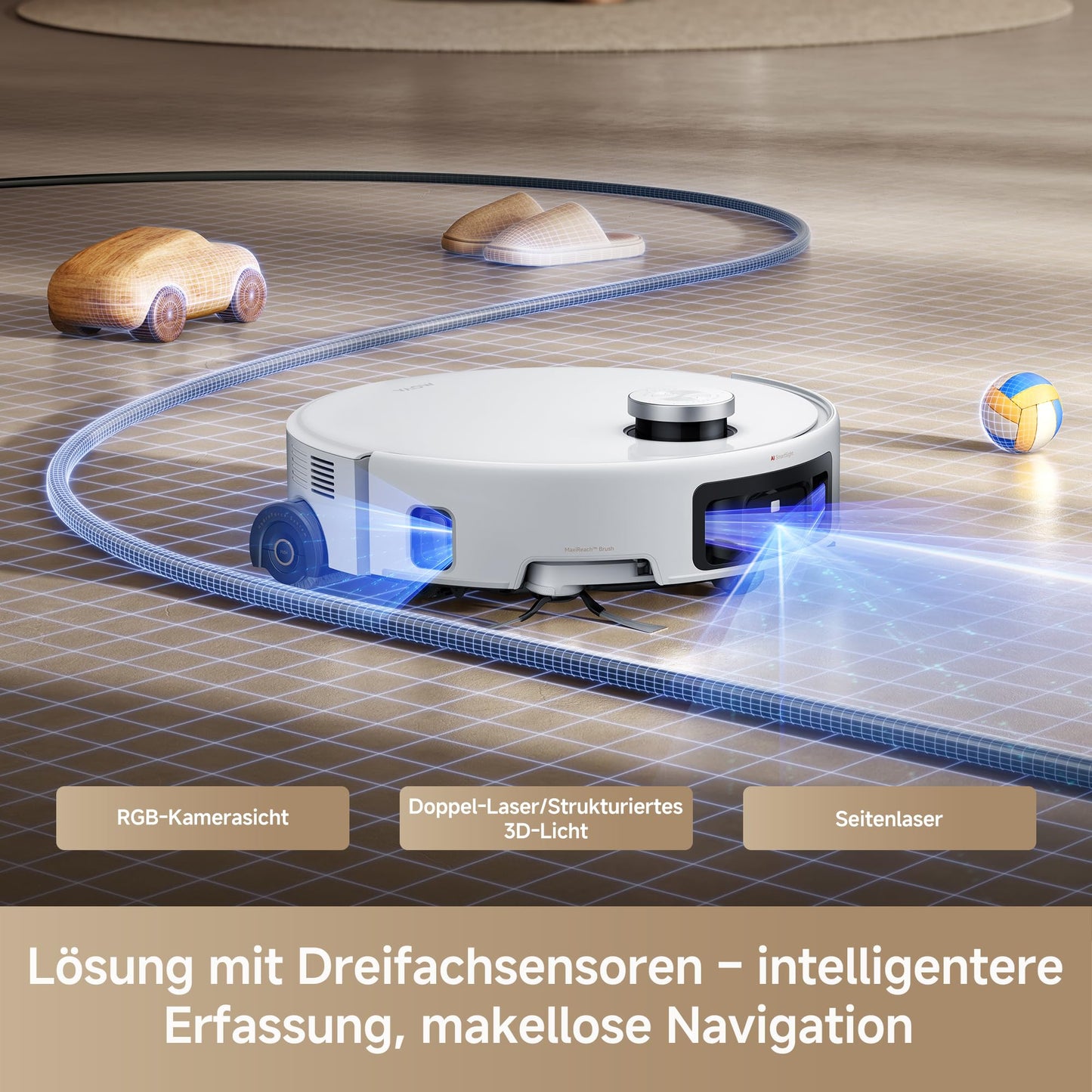 Mova Z60 Ultra Roller standalone vacuum robot, 26,000 Pa suction power, HydroForce wiping, MaxiReach technology, FlexScope radar with lifting function, AutoShield technology, triple anti-tangle. All-in-one station - RLZ73CE