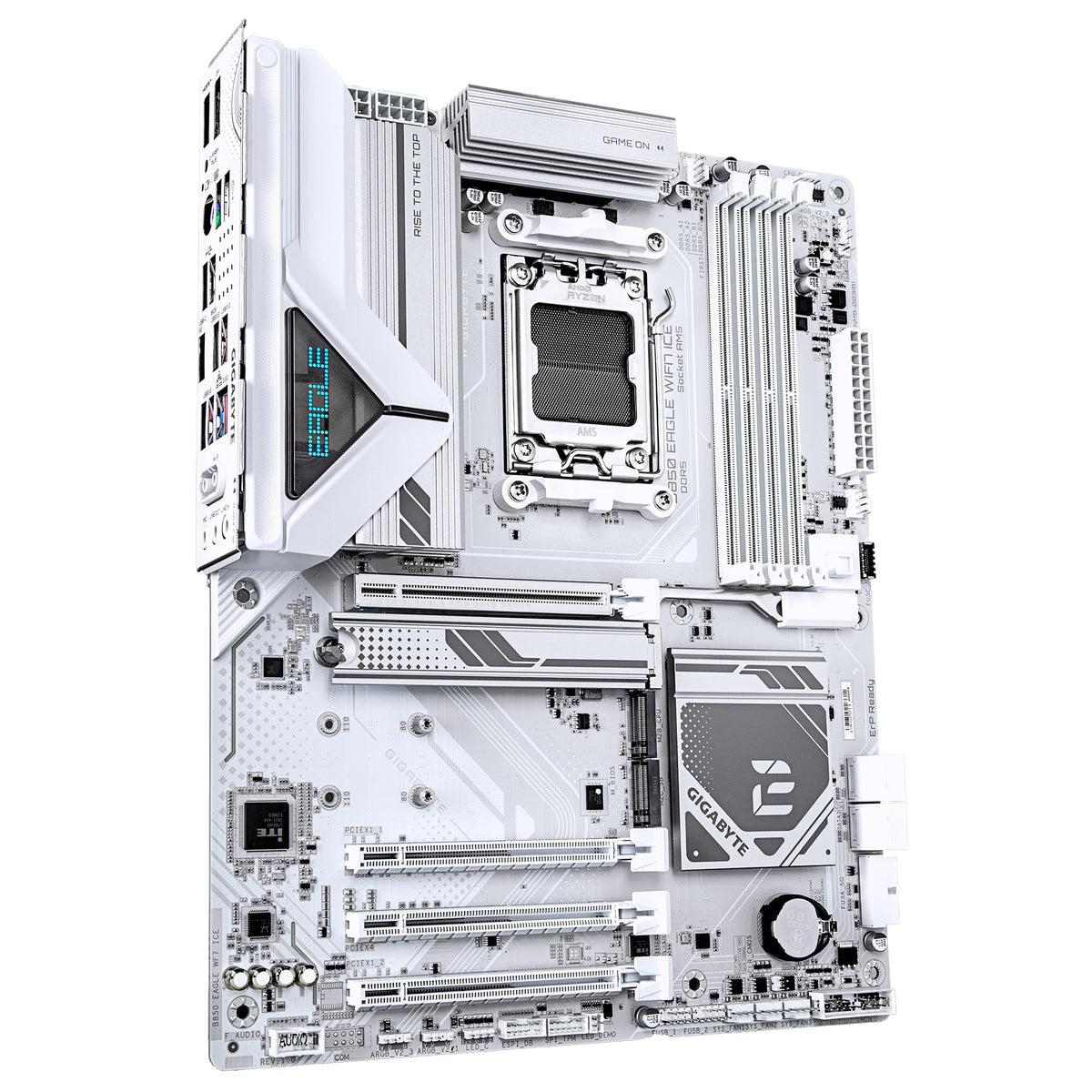 GIGABYTE B850 Eagle WIFI7 Ice Mainboard – Procesor AMD Ryzen 9000 Serie, VRM digital 8+2+2 faze, până la 8200 MHz DDR5 (O.C.), 1x PCIe 5.0 + 2x PCIe 4.0 M.2, Wi-Fi 7, LAN 2.5 GbE, USB 3.2 Gen 2