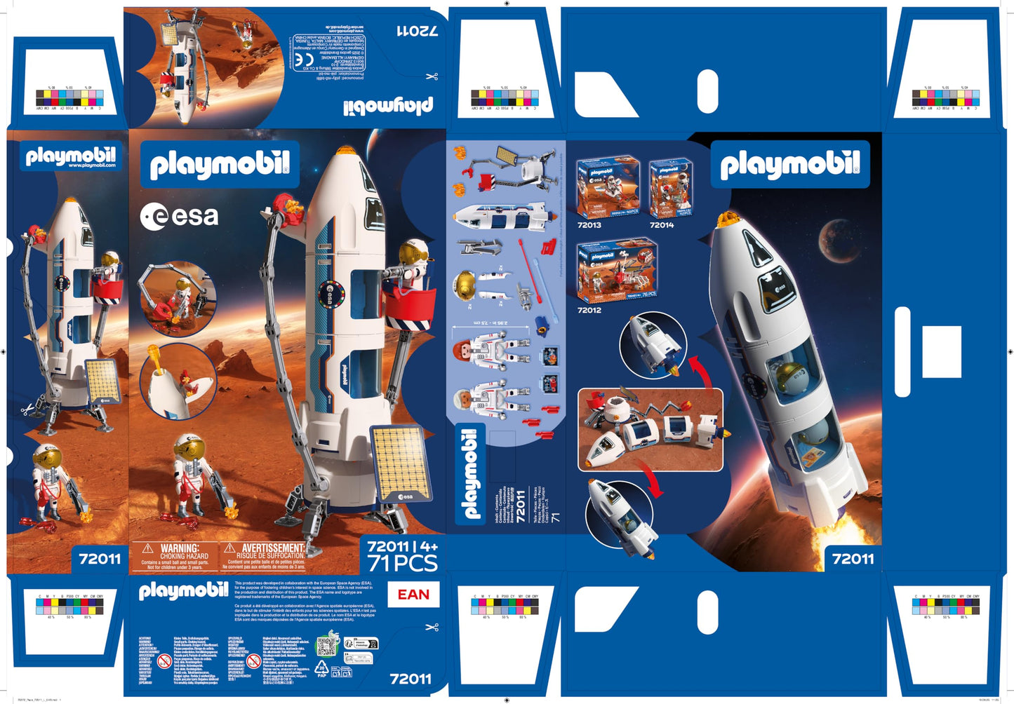 PLAYMOBIL Space ESA Mars research rocket | Modular rocket with launch pad and 2 astronauts | High quality space toy set | For children aged 4 and over | 72011