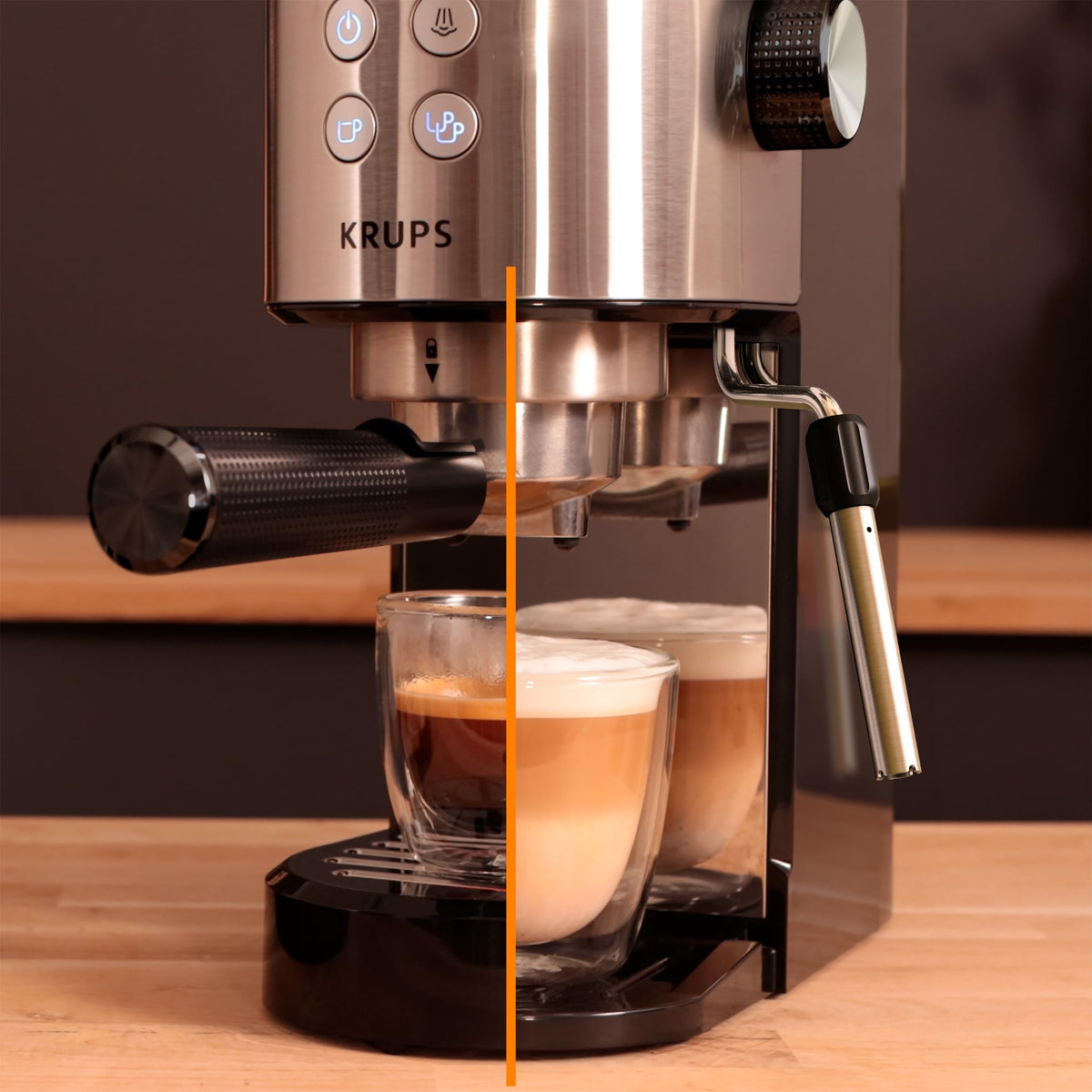 Krups Virtuoso Essential Espresso Machine, 15 bar, stainless steel accents, sleek design, control panel with 4 functions, including barista accessories, stainless steel, XP441810