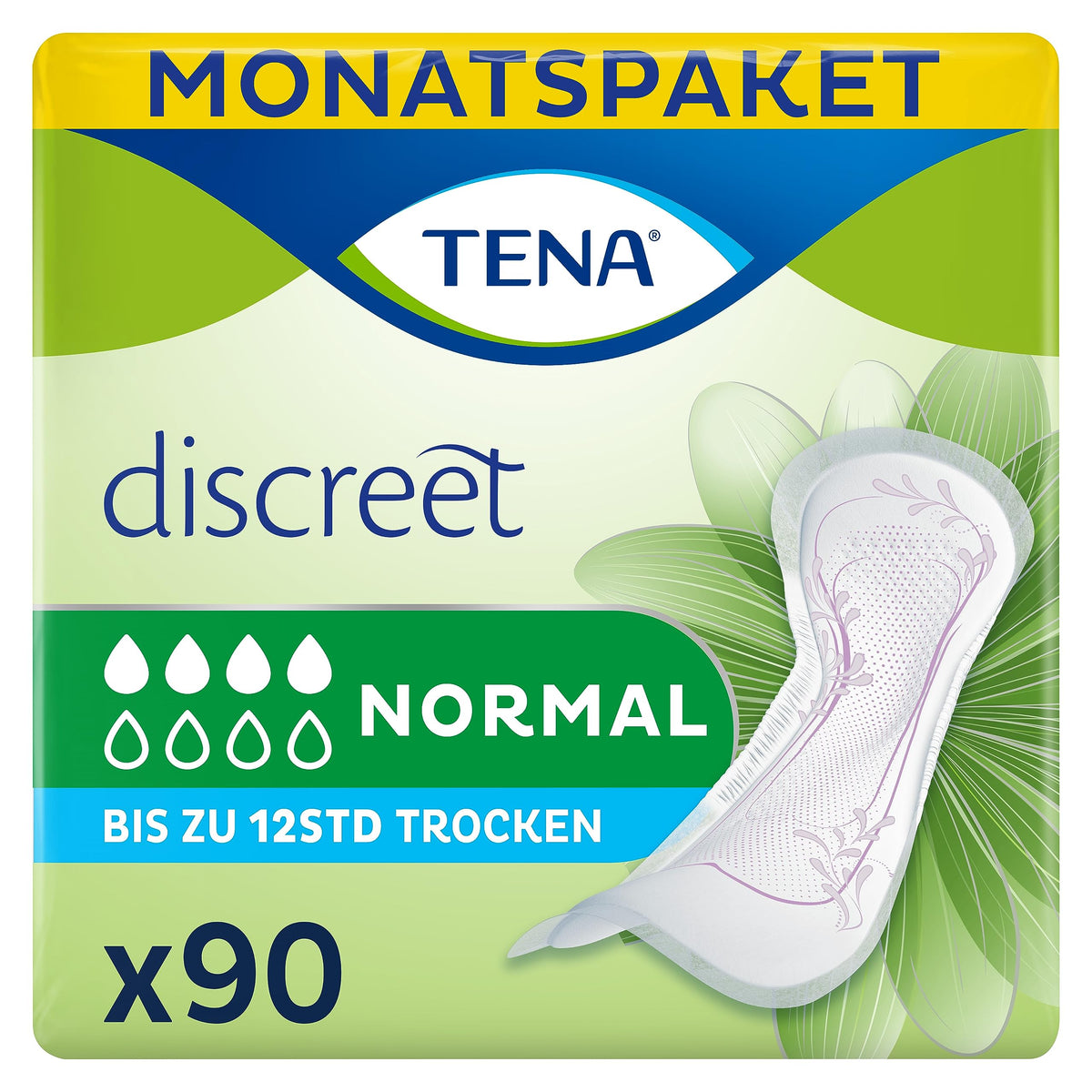 TENA Normal Women's Pads for light to moderate bladder weakness, monthly pack with incontinence pads for women, 90 pieces, packaging may vary. - 7322540892826