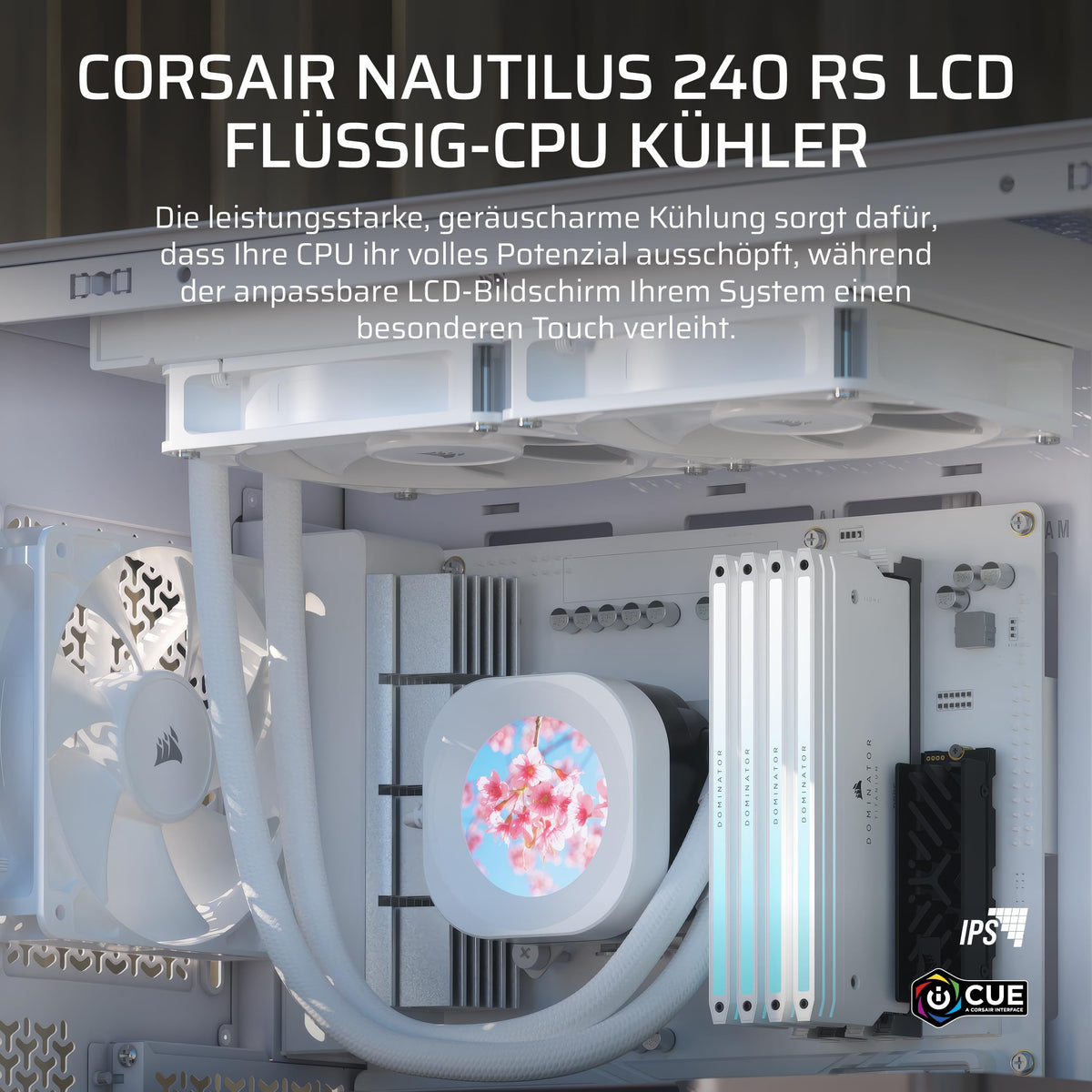 CORSAIR NAUTILUS 240 RS LCD Răcitor de CPU cu lichid – Ecran IPS LCD de 2,1 inch, AIO de 240mm, Conexiuni simple Daisy-Chain, Intel LGA 1851/1700, AMD AM5/AM4 – Include 2x ventilatoare RS120 – Alb - CW-9061032-WW