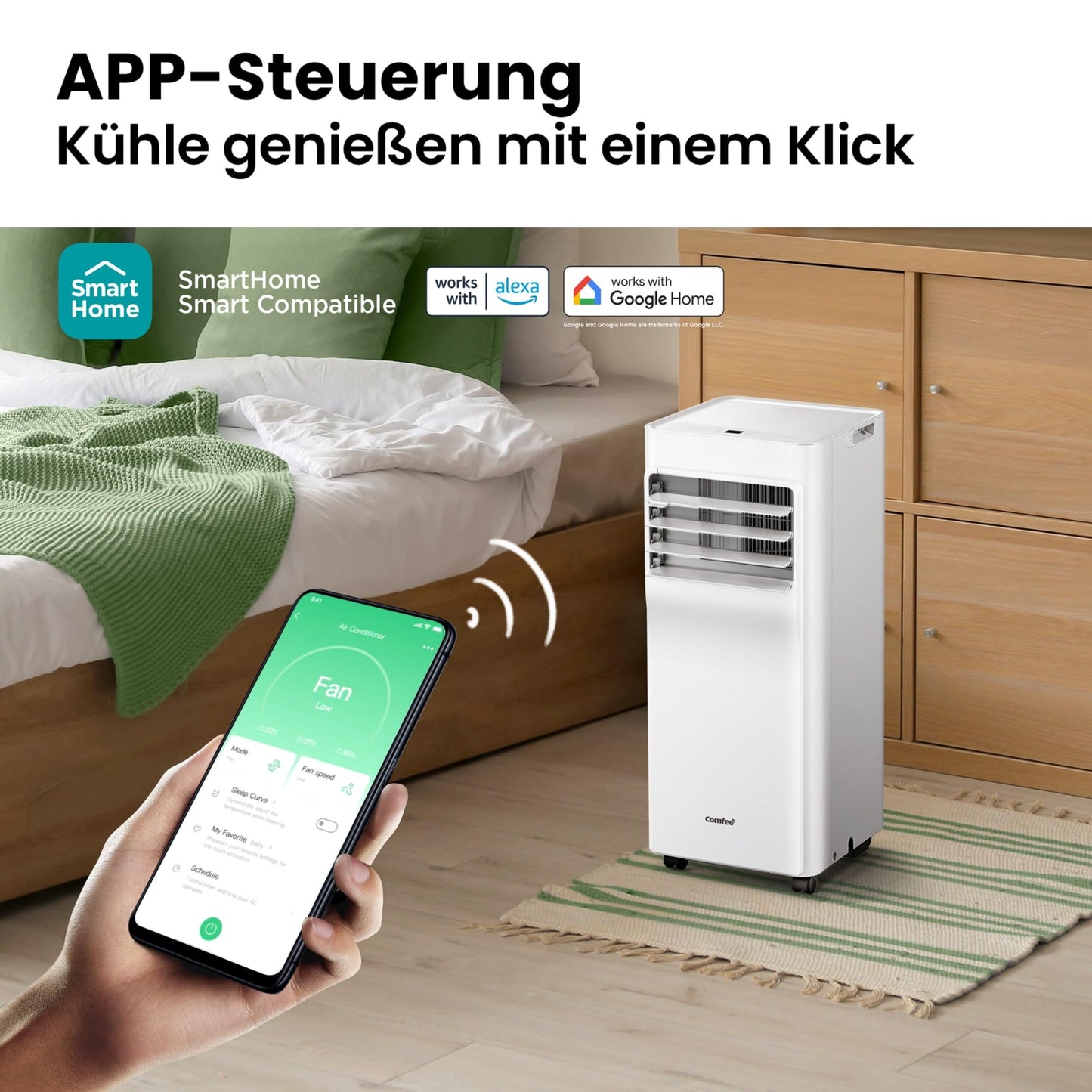 Comfee Mobile Air Conditioner Breezy Cool Pro 2.6, 9000 BTU 2.6kW, Cooling & Ventilating & Dehumidifying, APP Control, Room Size up to 88m³ (33㎡), Mobile Air Conditioning with Exhaust Hose [Energy Class A] - CPPA-09CRN7-QB6