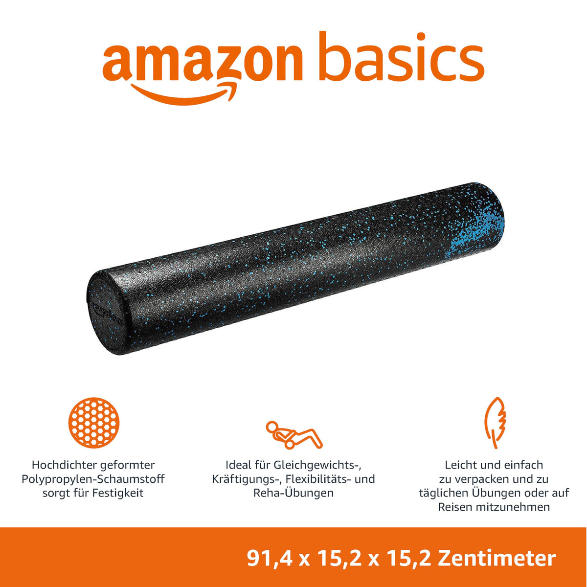 Amazon Basics Rolle de pilates din spumă, densitate mare, negru, 30cm x 15cm x 15cm - EPPSP-36-1