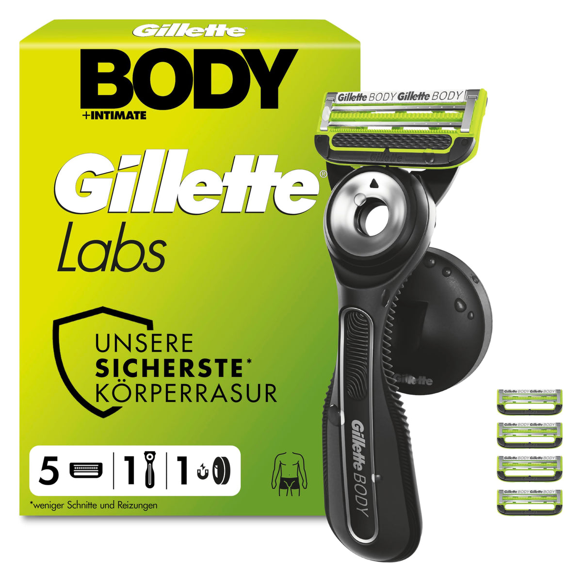 Gillette Labs Body & Intimate Razor, Body and Intimate Area, Black - 8006530106382
