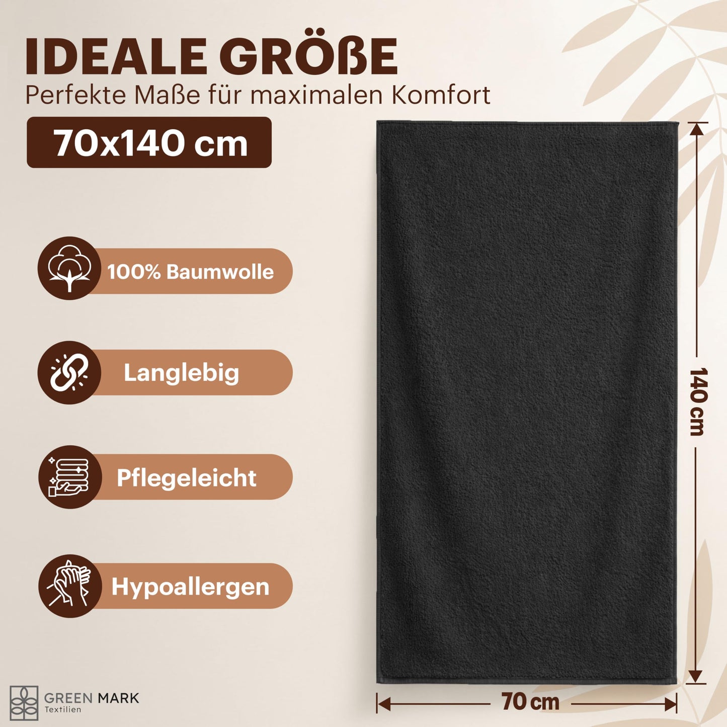 NatureMark 4-piece shower towel set - soft and absorbent shower towels made from 100% cotton, suitable for everyday use - black, 70x140cm - 4dt_400_schwarz