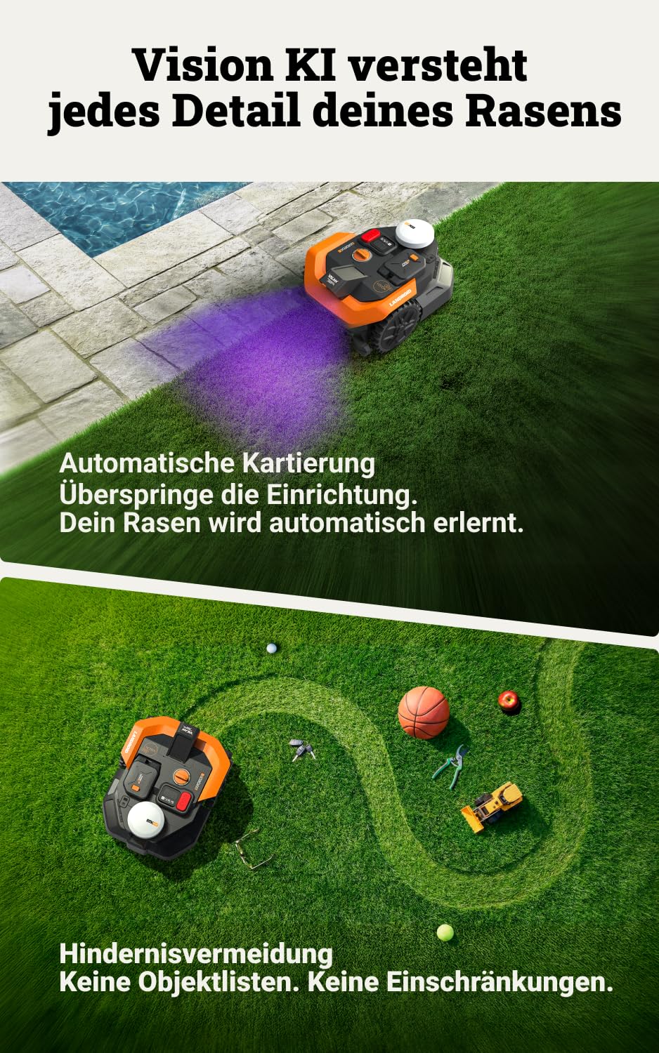 Worx Vision Cloud WR305E, robot de tăiere 2WD fără cablu de limitare, 500 m²