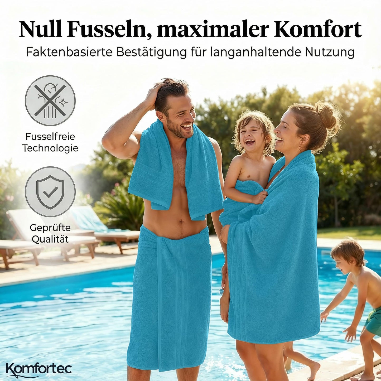 Komfortec 2 sauna towel set 80x200 cm, large sauna towels made of 100% cotton, sauna towels, fluffy and absorbent, quick-drying, turquoise - 2er-80x200-türkis