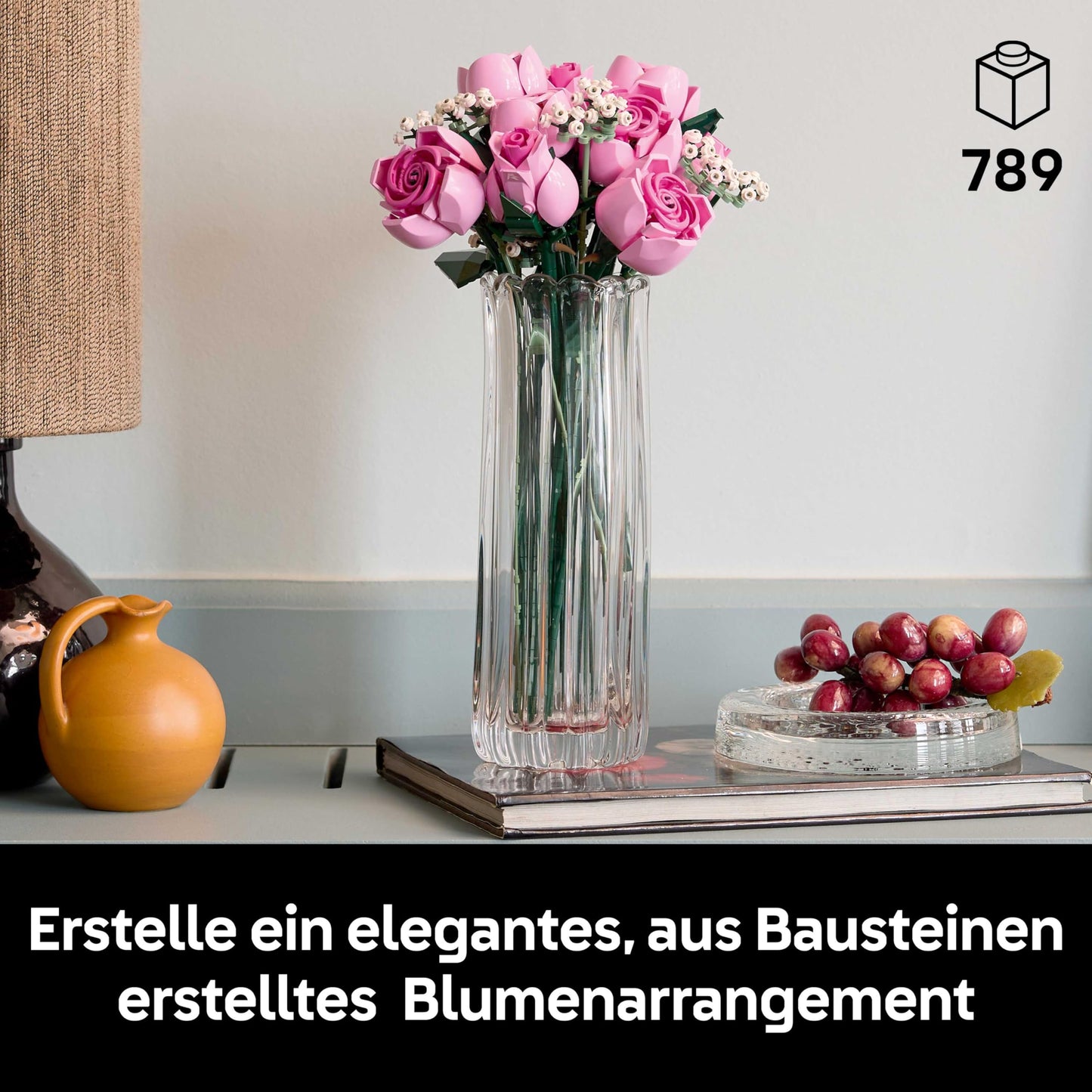 LEGO Botanicals Pink Rose Bouquet - Set of Artificial Flowers for Adults - 12 Artificial Roses & 4 Branches of Gypsophila as DIY Decoration - Gift Idea for Women - 10374