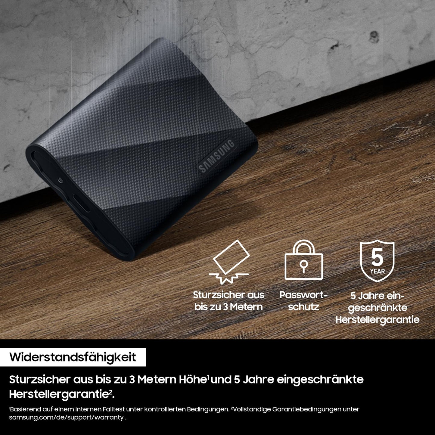 Samsung Portable SSD T9, 1 TB, 2,000 MB/s read, 2,000 MB/s write, USB 3.2 Gen.2x2, external hard drive for professional users, compatible with Mac, PC, smartphone and 12K cameras, MU-PG1T0B/EU