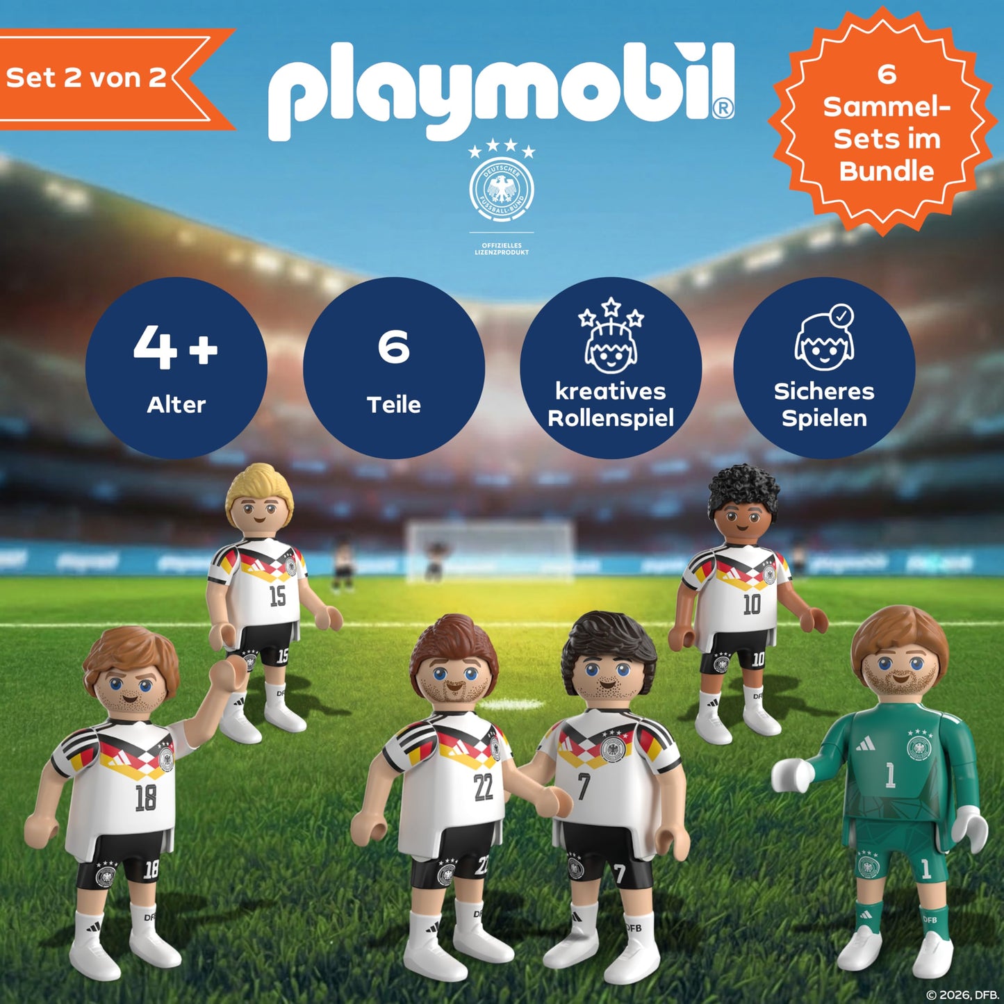 PLAYMOBIL | DFB | World Cup Collector's Set 2 | Football World Cup with Kai Havertz, Jamal Musiala, David Raum, Maximilian Mittelstädt, Nico Schlotterbeck & goalkeeper | 210450