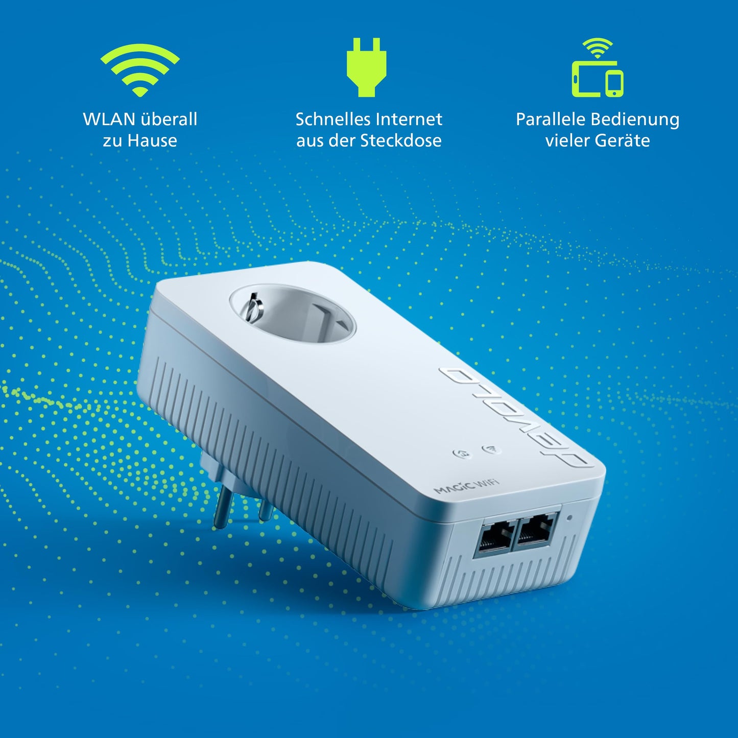 devolo Magic 2 WiFi next expansion adapter, WiFi powerline adapter, up to 2,400 Mbit/s, mesh WiFi, 2x Gigabit LAN port, dLAN 2.0, white - 8633