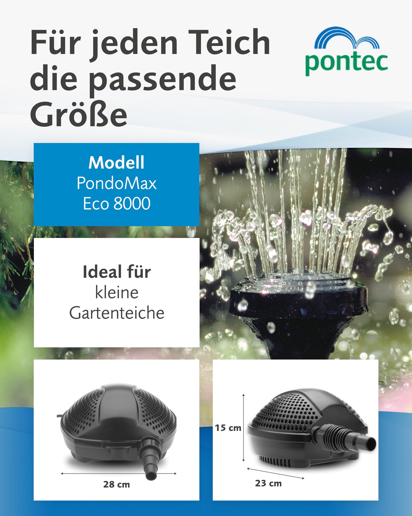 Pontec 50857 filter and stream pump PondoMax Eco 8000 | Filter pump | pump | Pond pump, black, 8,000 l/h