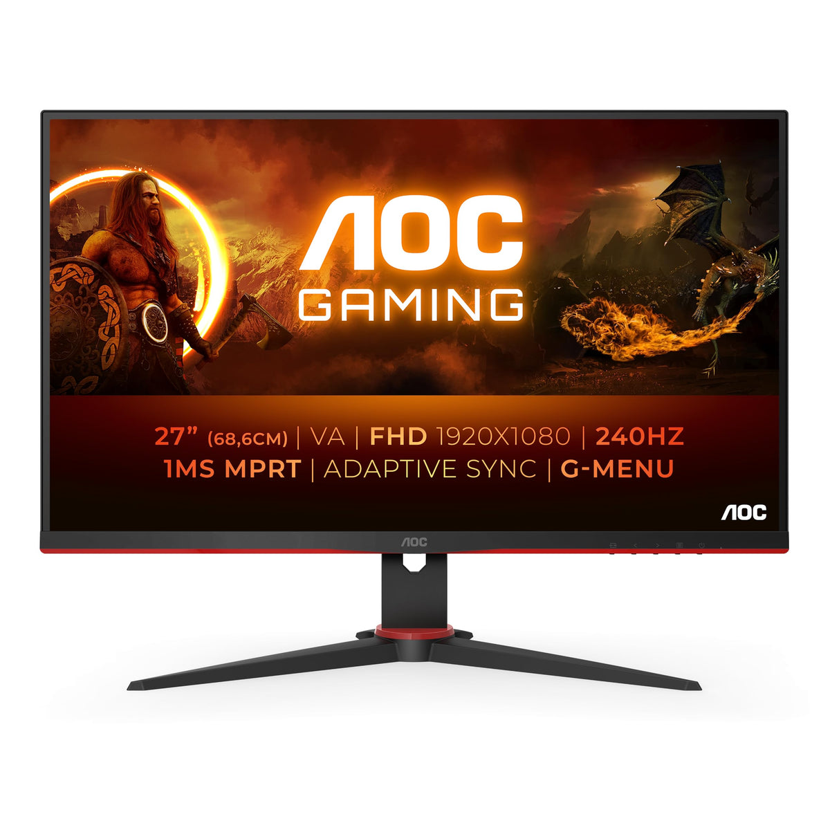 AOC 27G2ZNE/BK 27-inch FHD Gaming Monitor, 240Hz, VA Panel, 4ms GtG, FreeSync Premium, (1920x1080 HDMI 2x 2.0 DP 1x 1.4) Black/Red