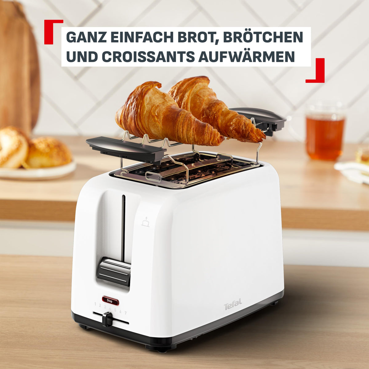 Tefal Vita Double Slot Toaster, with Bun Warmer, Extra Wide Slots - TT1A21E0