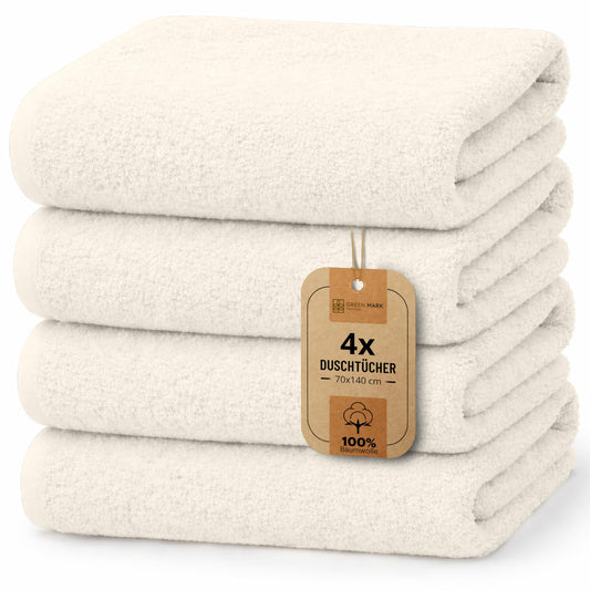 Set de 4 prosoape de duș NatureMark - prosoape de duș moi și absorbante din bumbac 100%, potrivite pentru utilizarea zilnică - natur/crem, 70x140 cm - 4251590104470