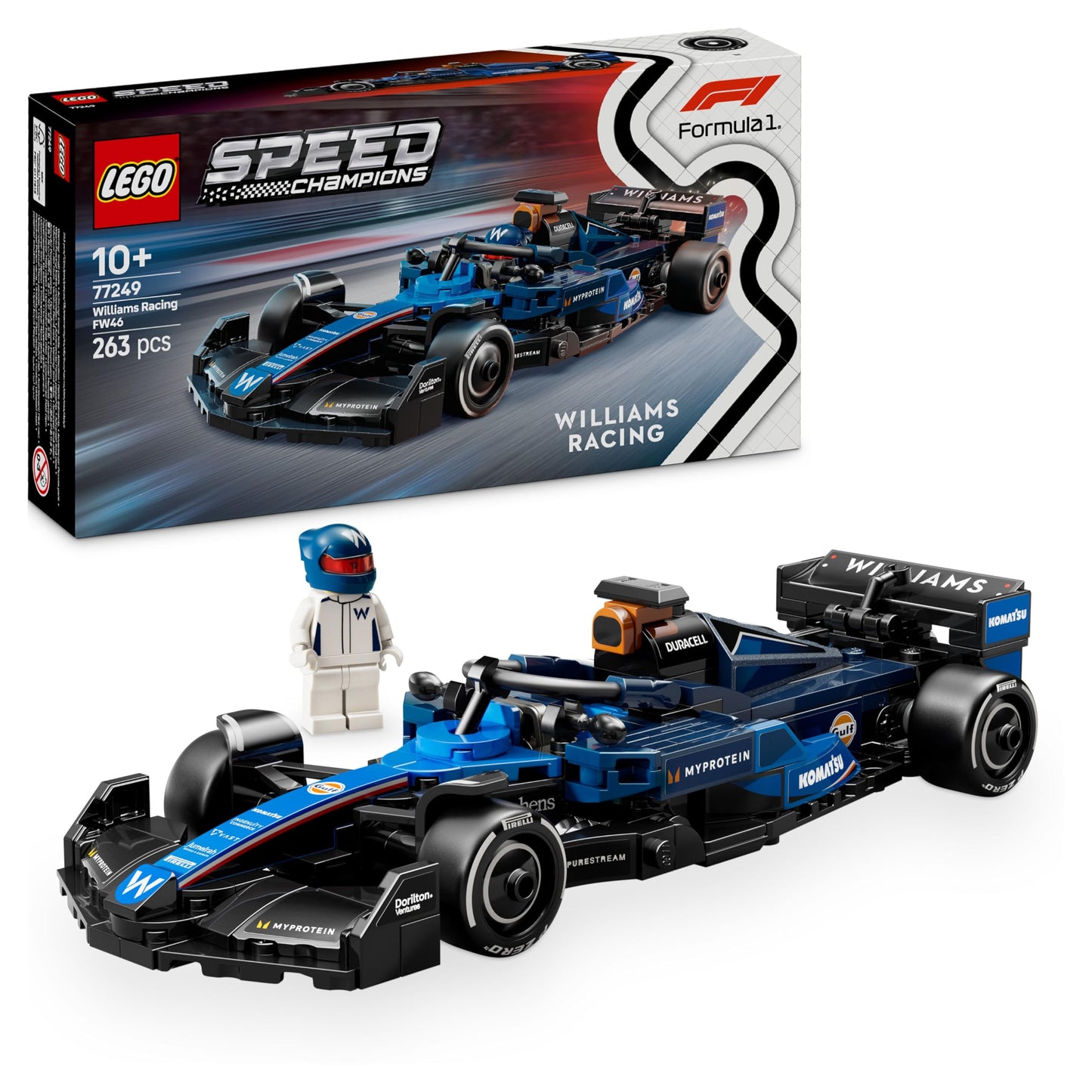 LEGO Speed Champions Williams Racing FW46 F1 racing car - toy with Formula 1 minifigure to collect - gift for boys and girls aged 10 and over and adult motorsport fans 77249