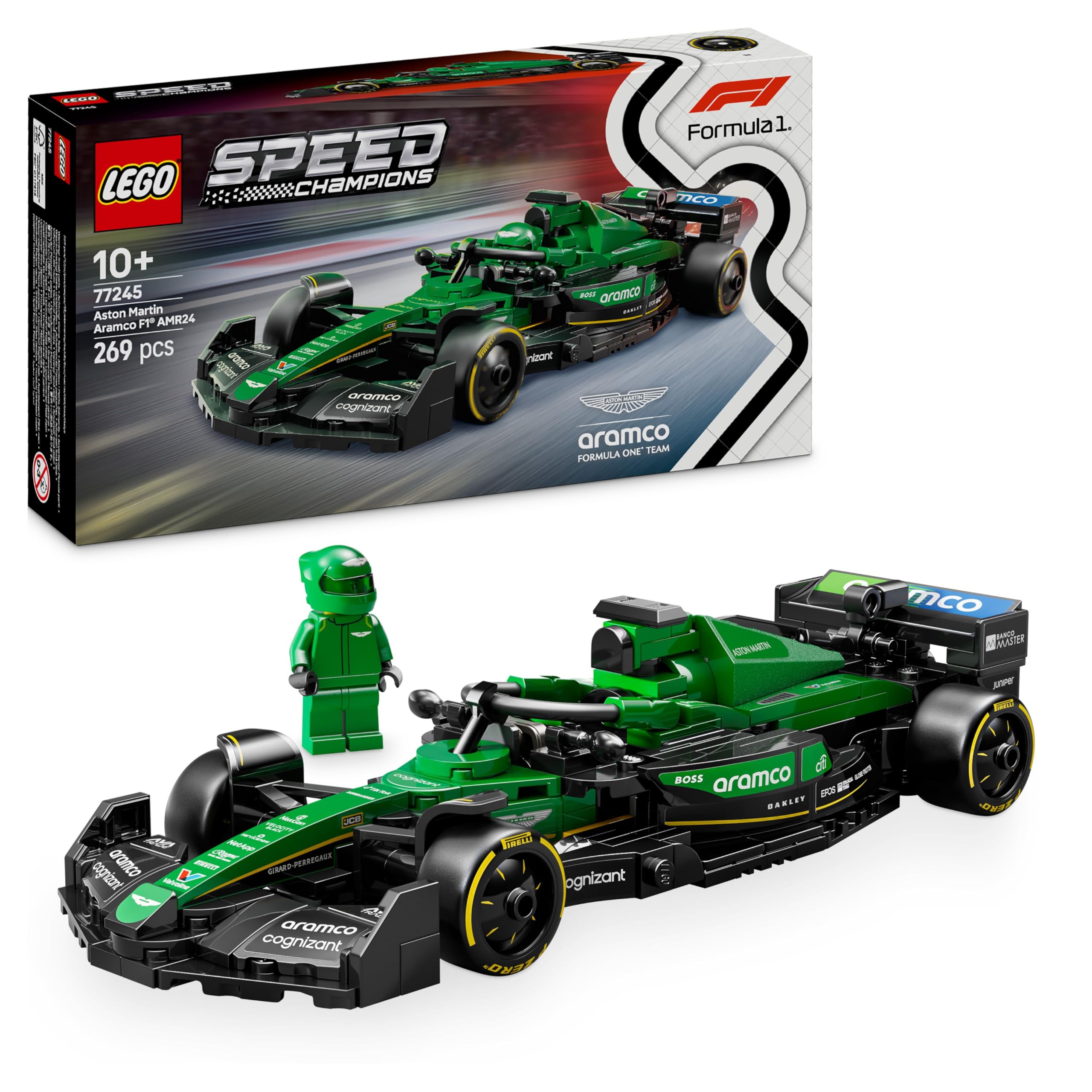 LEGO Speed Champions Aston Martin Aramco F1 AMR24 racing car - toy with Formula 1 minifigure to collect - buildable model car for boys and girls aged 10 and over and adult motorsport fans 77245