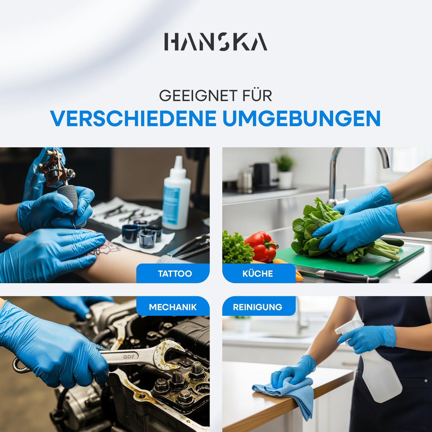 HANSKA 1000 Blue Nitrile Disposable Gloves - Powder Free - Disposable - Ambidextrous - Non-Sterile - Rubber Base - Suitable for Medical Areas and Food Processing (1000, XL) - HSKA