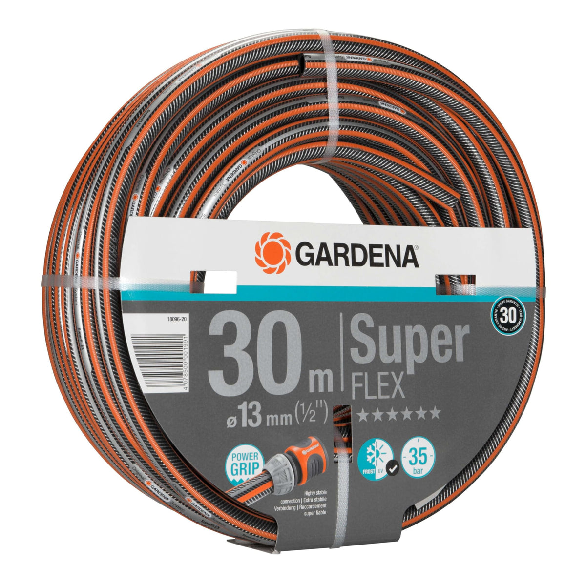 Gardena Premium SuperFLEX hose 13 mm (1/2 inch), 30 m: garden hose with power grip profile, 35 bar bursting pressure, highly flexible, dimensionally stable, UV-resistant (18096-20) black