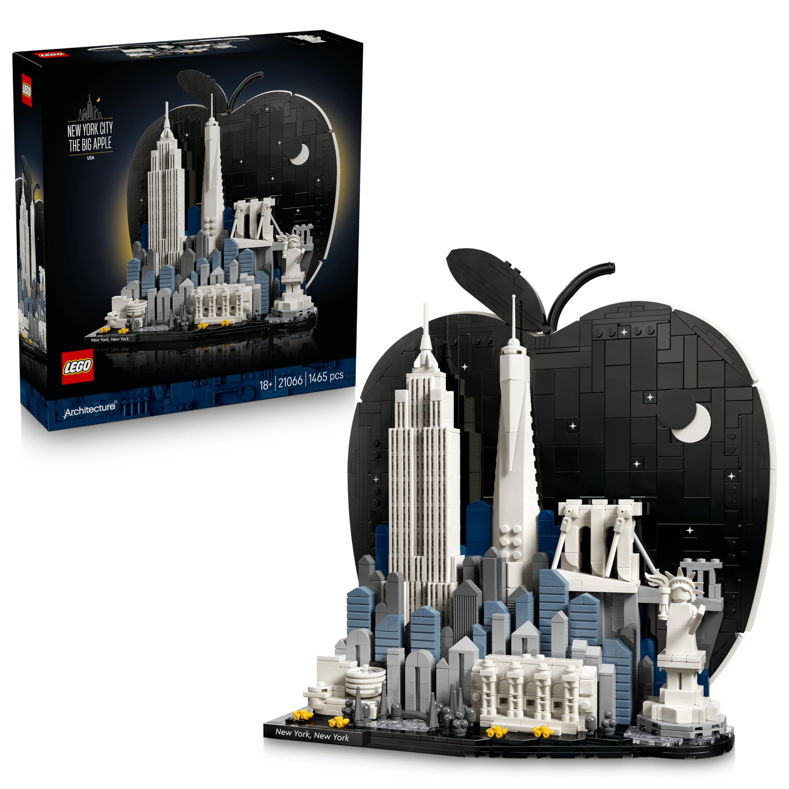 LEGO Architecture New York City - The Big Apple - Miniature building set for adults - 3D shelf decoration with landmarks including Empire State Building and Brooklyn Bridge - DIY gift idea - 21066