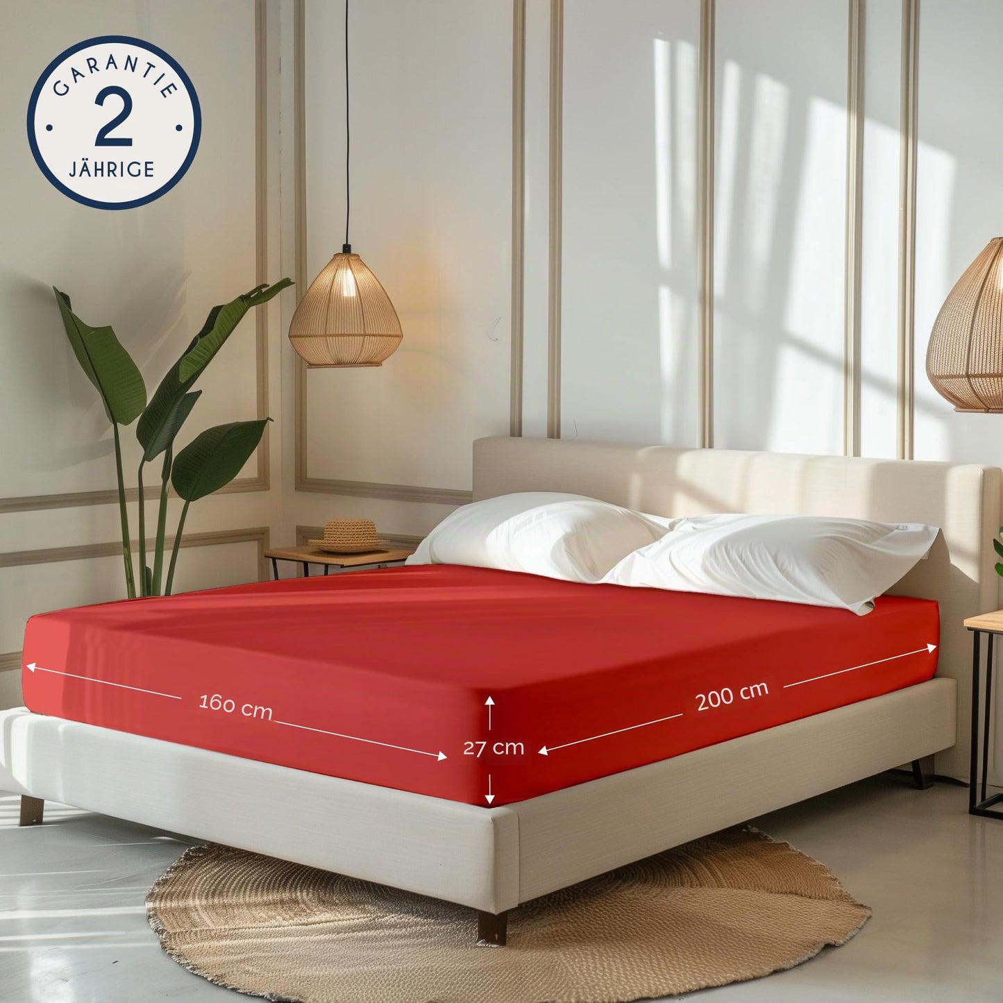 Dreamzie - fitted sheet 160x200cm - cotton Oeko Tex certified - red - 100% jersey fitted sheet 160x200 - DHC_160x200_Rd_2