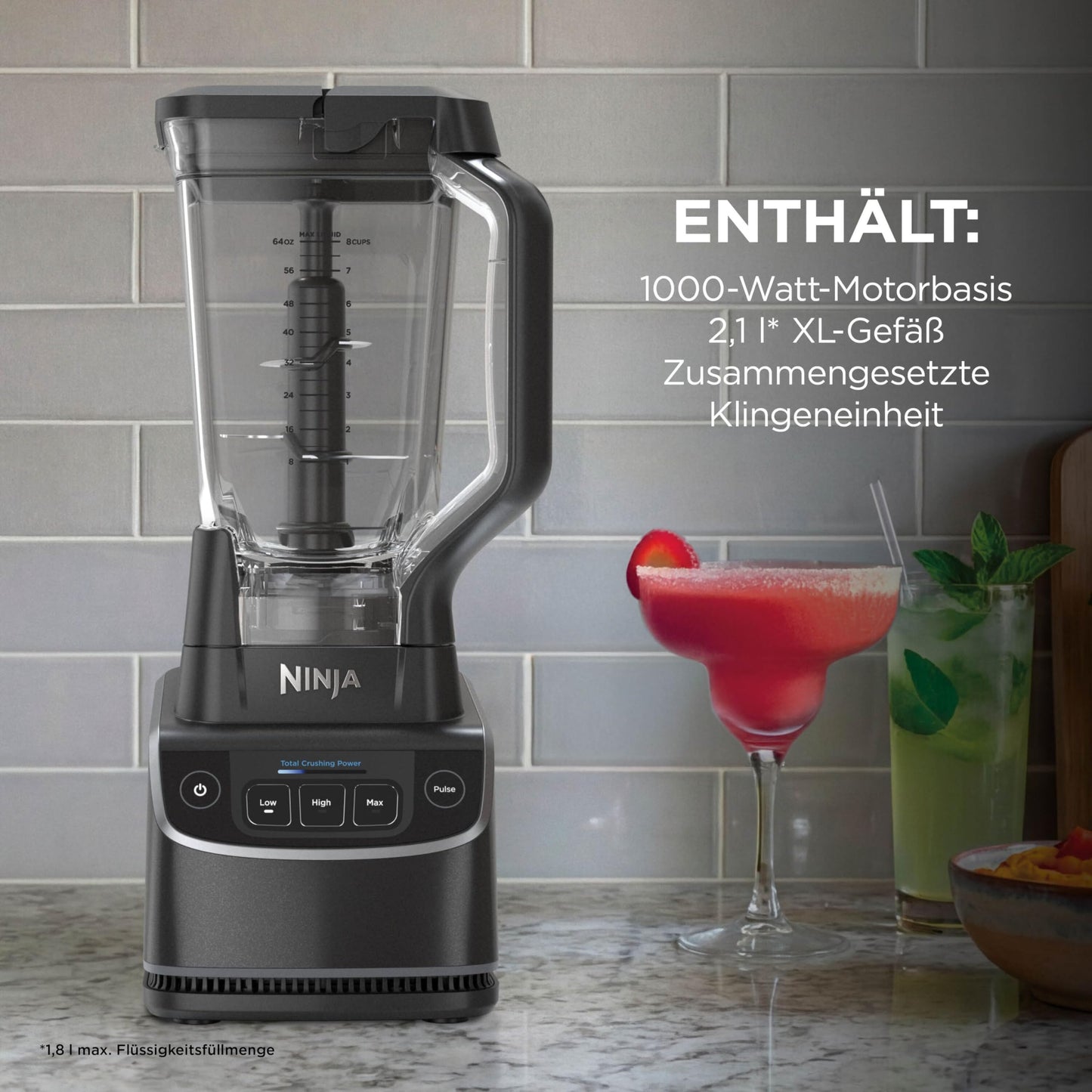 Ninja UltraCrush Blender, 3 Speed Settings, Manual Pulse Mode, 1.9 Liter Capacity Container for Liquids, for Making Smoothies, Dips, Sauces and More, Black BP201EU