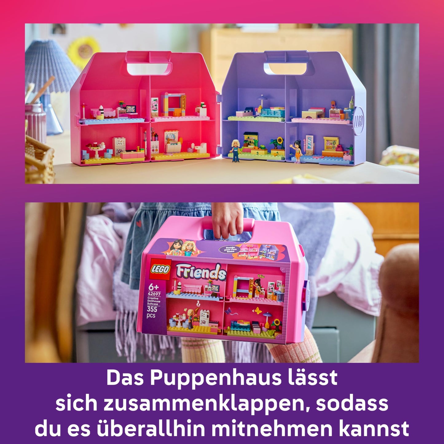 LEGO Friends Creative Dollhouse Suitcase - Travel Toy with 8 Room House, 2 Minifigures & Accessories - Children's Room Decoration - Gift Idea for Girls Ages 6 and Up - 42697