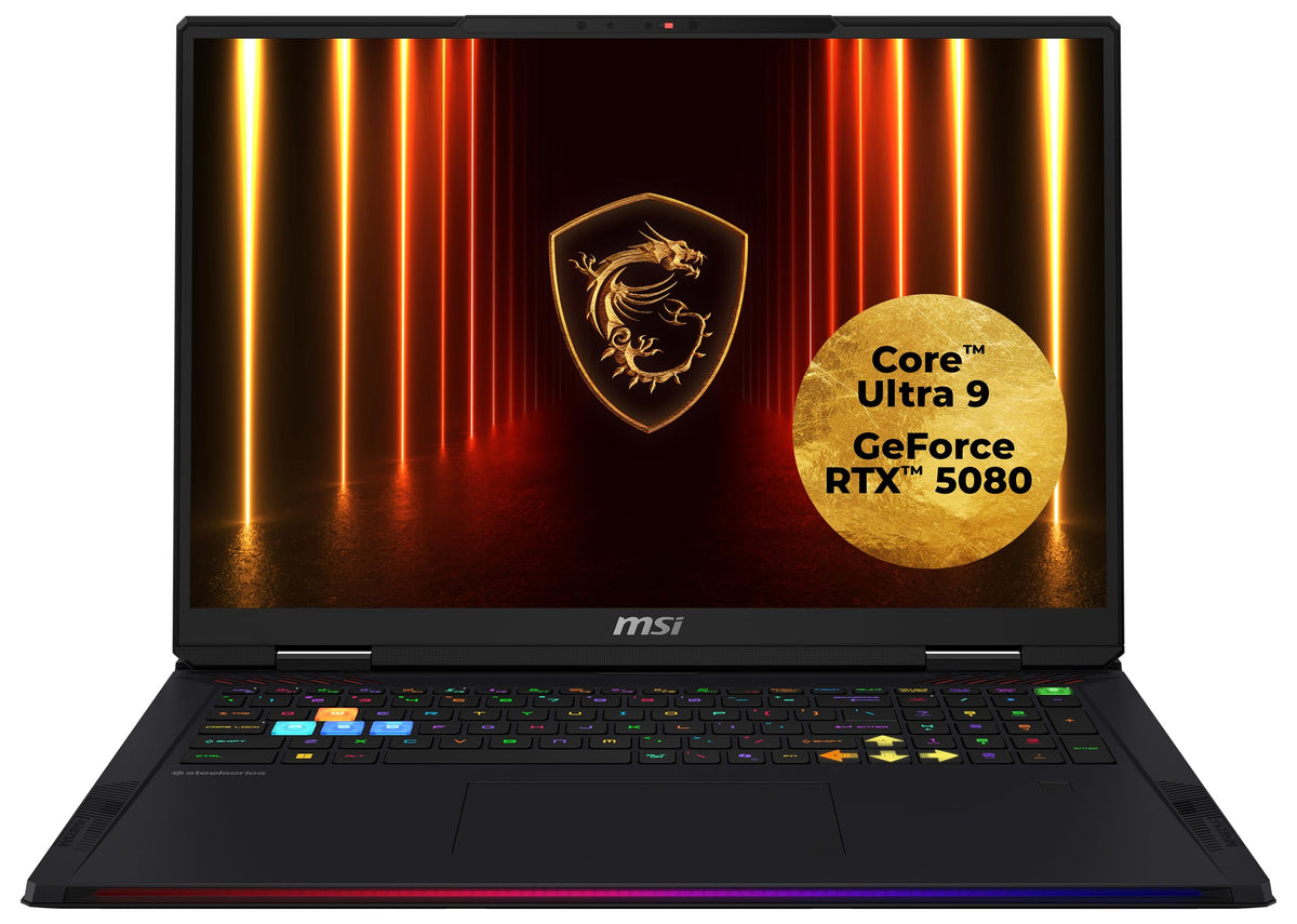 MSI Raider 18 HX AI Gaming-Laptop, Display Mini-LED UHD+ de 18", Intel Core Ultra 9, NVIDIA GeForce RTX 5080, 64 GB RAM DDR5, SSD de 4 TB, Windows 11 Home, Tastatur QWERTZ, Negru, A2XWIG-075 - 001824-075