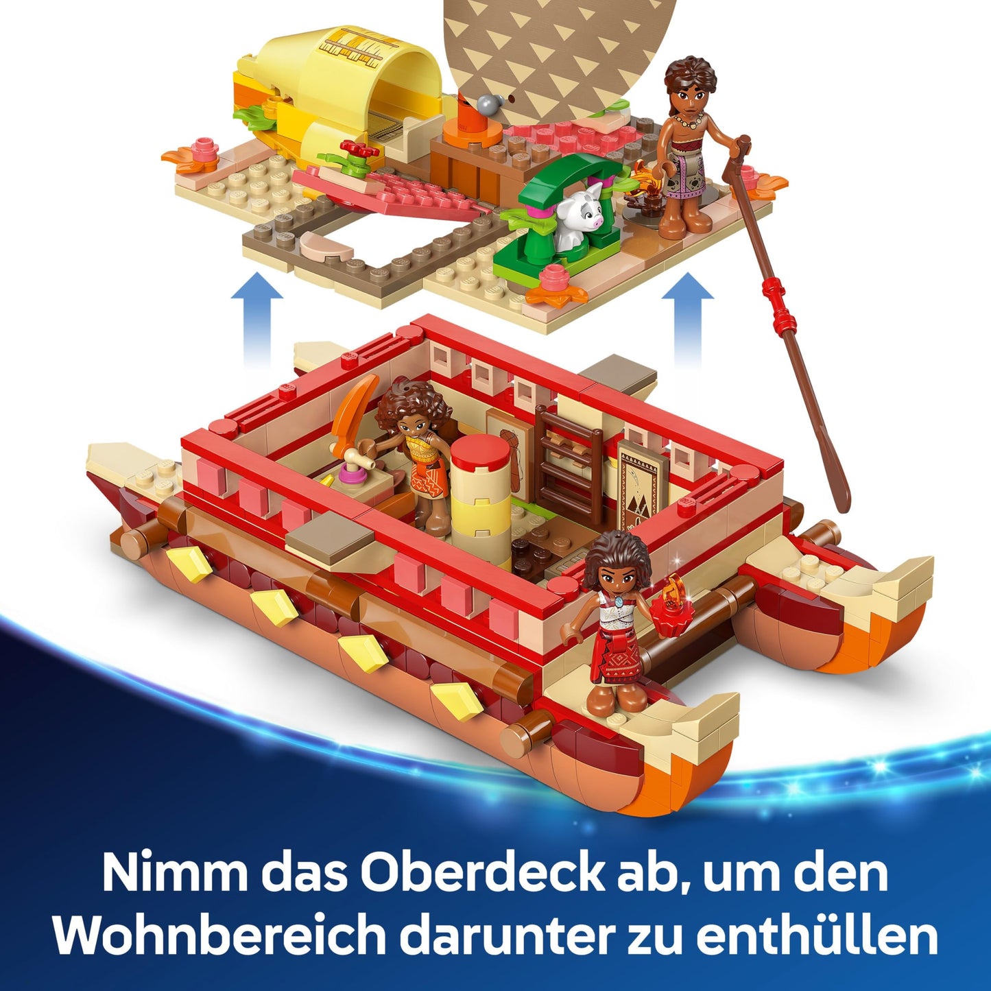LEGO ǀ Disney Moana 2: Moana's Adventure Raft - toy boat with textile sail, removable deck, campfire & 3 minifigures, including Loto and Moni - gift for girls aged 6 and over & fans - 43270