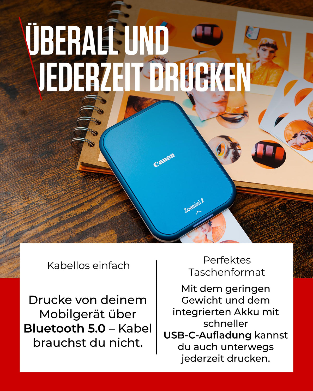 Canon ZOEMINI 2 Mini Photo Printer for Mobile + 20 Pack + 10 Pack Circle Stickers - 5452C008