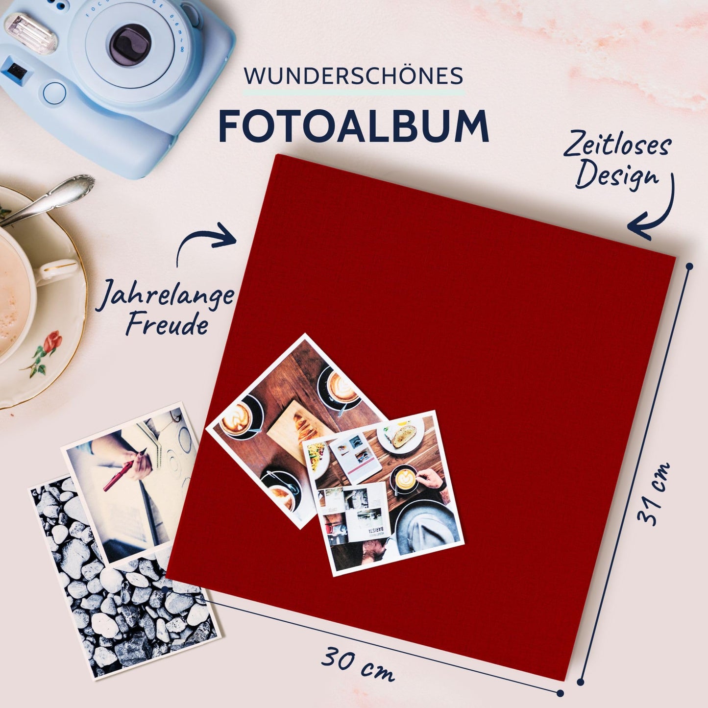 goldbuch 31707 photo album, Summertime, 30 x 31 cm, photo book with 100 white pages & glassine dividers, photo album made of linen, memory album, red