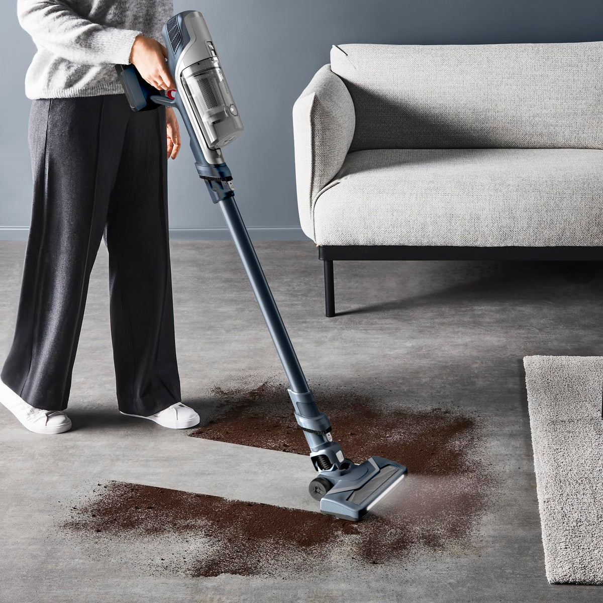 Rowenta X-Pert 6.60 Cordless Vacuum Cleaner, 100 W power, 45 min runtime, bagless, LED brush head, removable battery, 0.55 l container, includes crevice tool and wall mount, gray, RH6836EO
