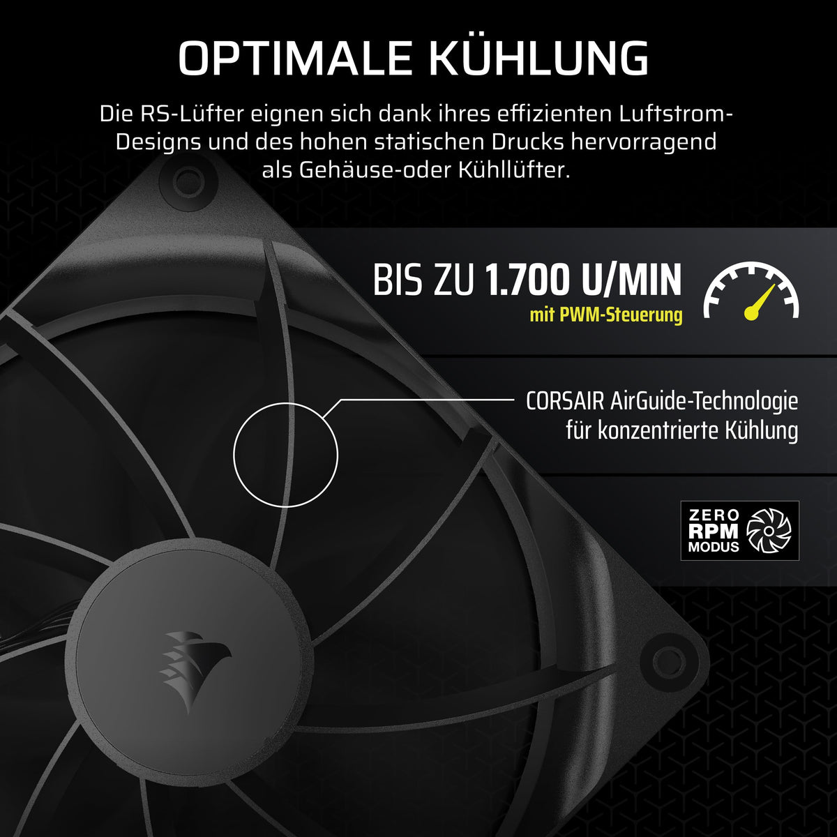 CORSAIR RS140 ventilator PWM de 140mm – pachet dublu, negru - CO-9050191-WW