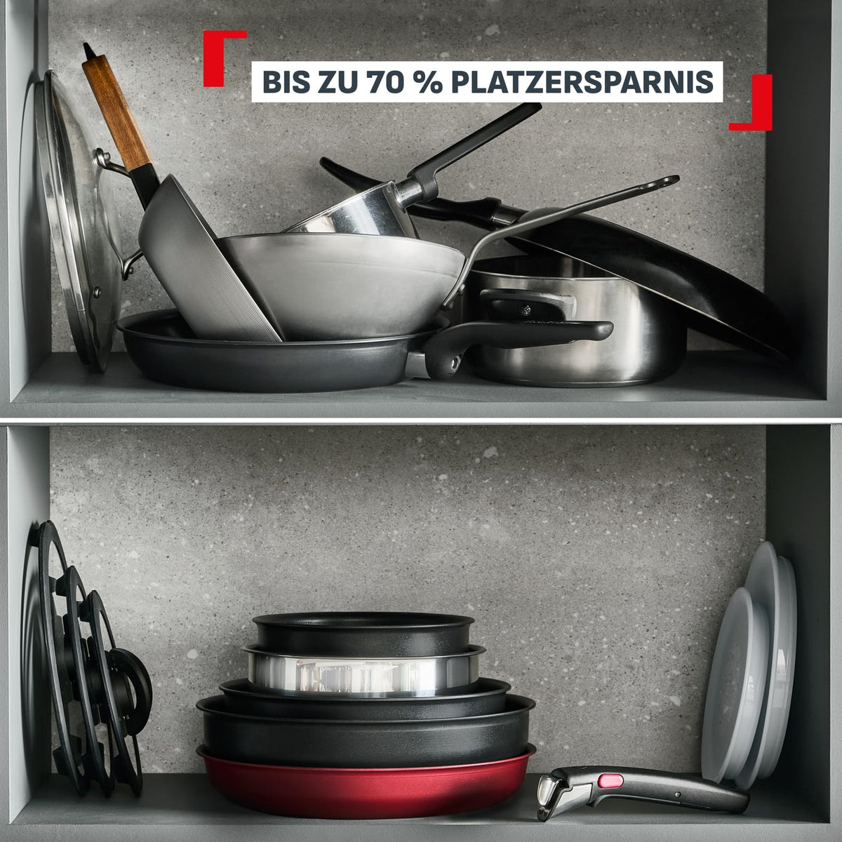 Set de tigăi Tefal Ingenio Comfort Max 3 piese, stivuitor, economisind spațiu - L966S344