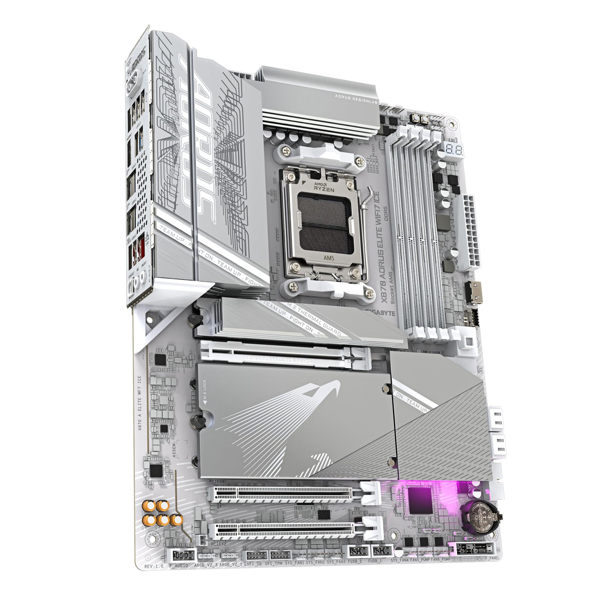GIGABYTE X870 A Elite WIFI7 Ice Motherboard - Supports AMD Ryzen 9000 CPUs, digital 16+2+2 phase VRM, up to 8000MHz DDR5 (OC), 3xPCIe 5.0, Wi-Fi 7, 2.5GbE LAN, USB 4