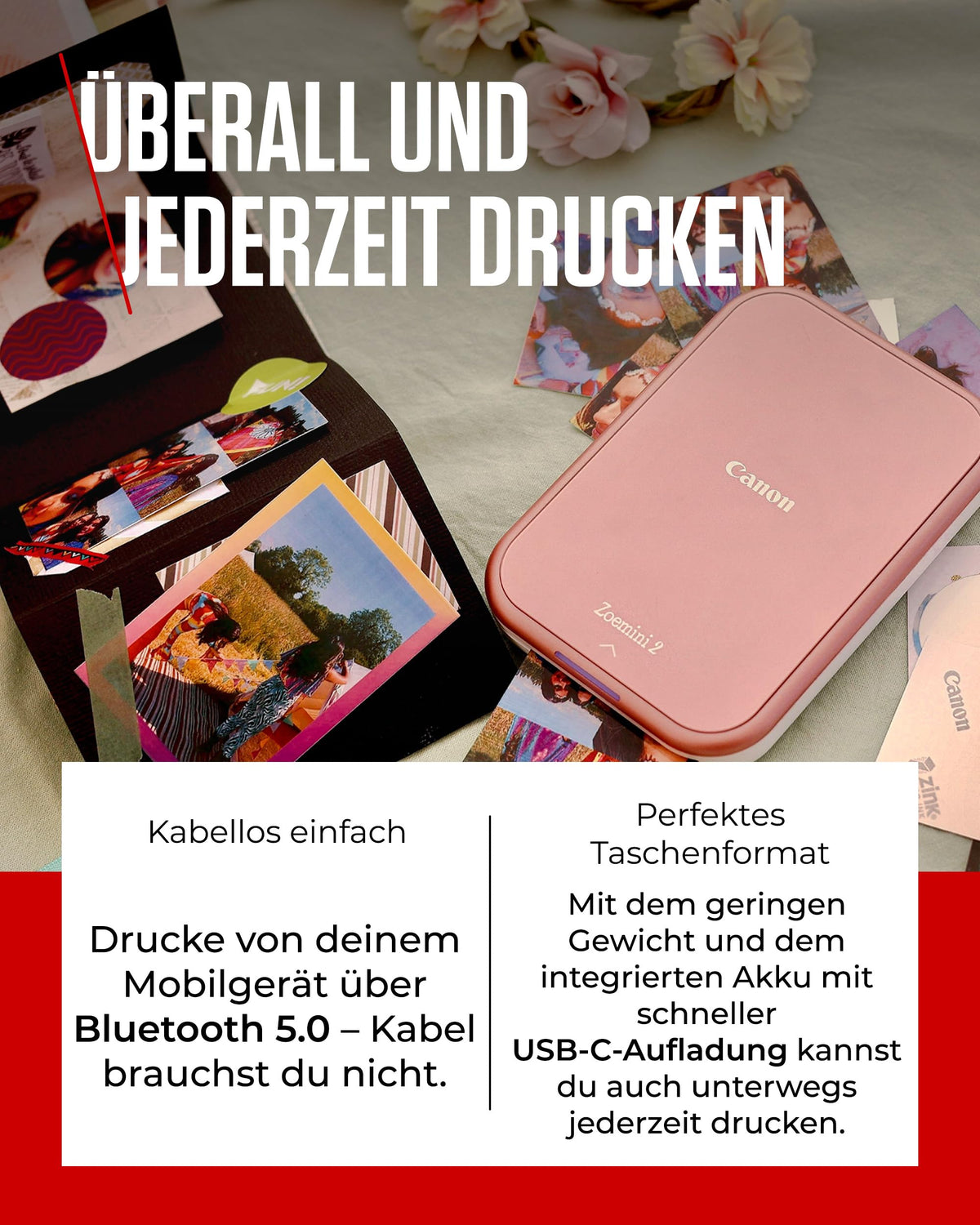 Canon ZOEMINI 2 Mini Photo Printer for Mobile, Bluetooth Thermal Printer - 5452C006