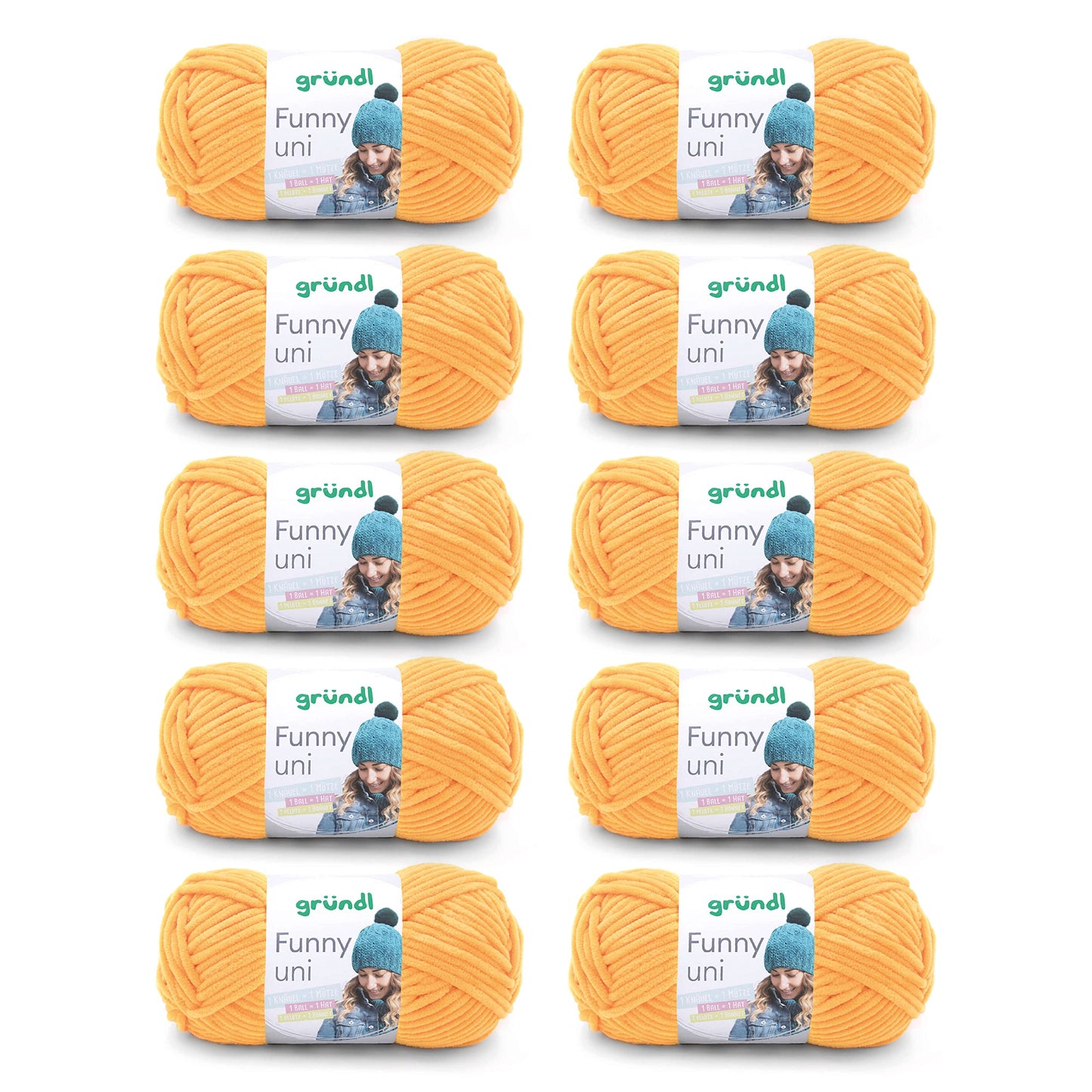 Gründl Wolle Funny uni - soft chenille wool for crocheting - cuddly and skin-friendly - 100% polyester - 10 balls 100 g / 120 m - needle size 5-6, yellow - 3442-29