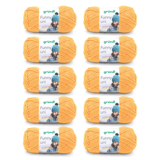 Gründl Wolle Funny uni - lână moale tip chenille pentru croșetat - pufoasă și delicată cu pielea - 100% poliester - 10 sculuri 100 g / 120 m - grosime croșetă 5-6, galben - 3442-29