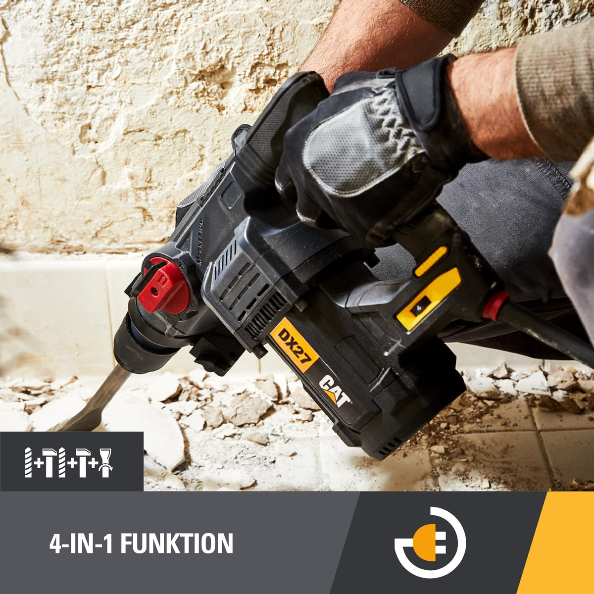 CAT DX27 Rotary Hammer 1500W, SDS-Plus, 5.0J Impact Energy, 32mm Drilling Capacity, 4 Functions, Anti-Vibration, Magnesium Gearbox (including Auxiliary Handle & Depth Stop) - DECATDX27