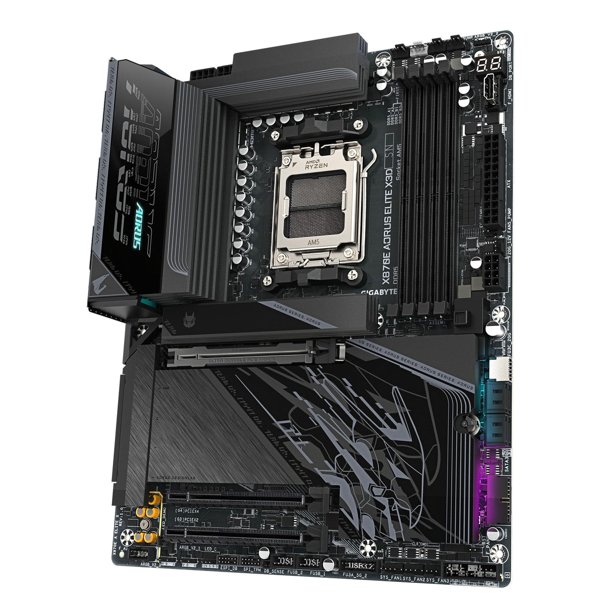 Placa de bază GIGABYTE X870E AORUS Elite X3D – Suportă procesoarele AMD Ryzen 9000, VRM digital 16+2+2 faze, până la 9000 Hz DDR5 (OC), 2 x PCIe 5.0 + 2 x PCIe 4.0, Wi-Fi 7, LAN 5 GbE, USB 4