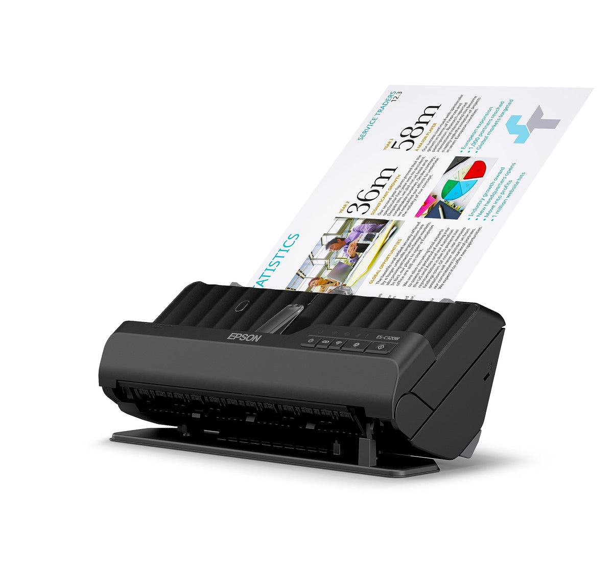 Scanner Epson Wi-Fi ES-C320W, scanner de afaceri A4 compact, cu consum redus de energie, scanner cu alimentare duplex și procesare versatilă a suporturilor, negru - B11B270401