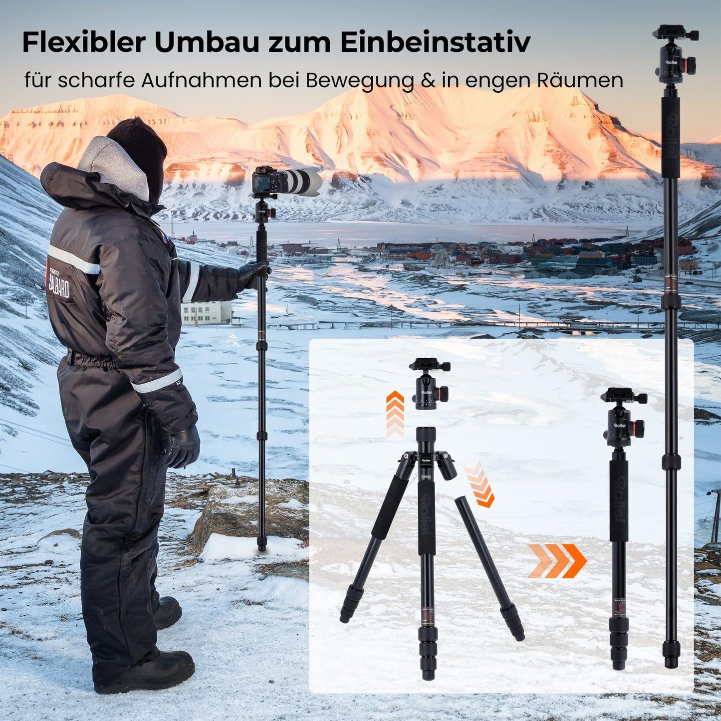 Rollei C5i camera tripod black, 158cm Compact photo tripod made of aluminum with ball head Lightweight travel tripod with monopod function for DSLR camera Arca Swiss compatible tripod for smartphone - 22583