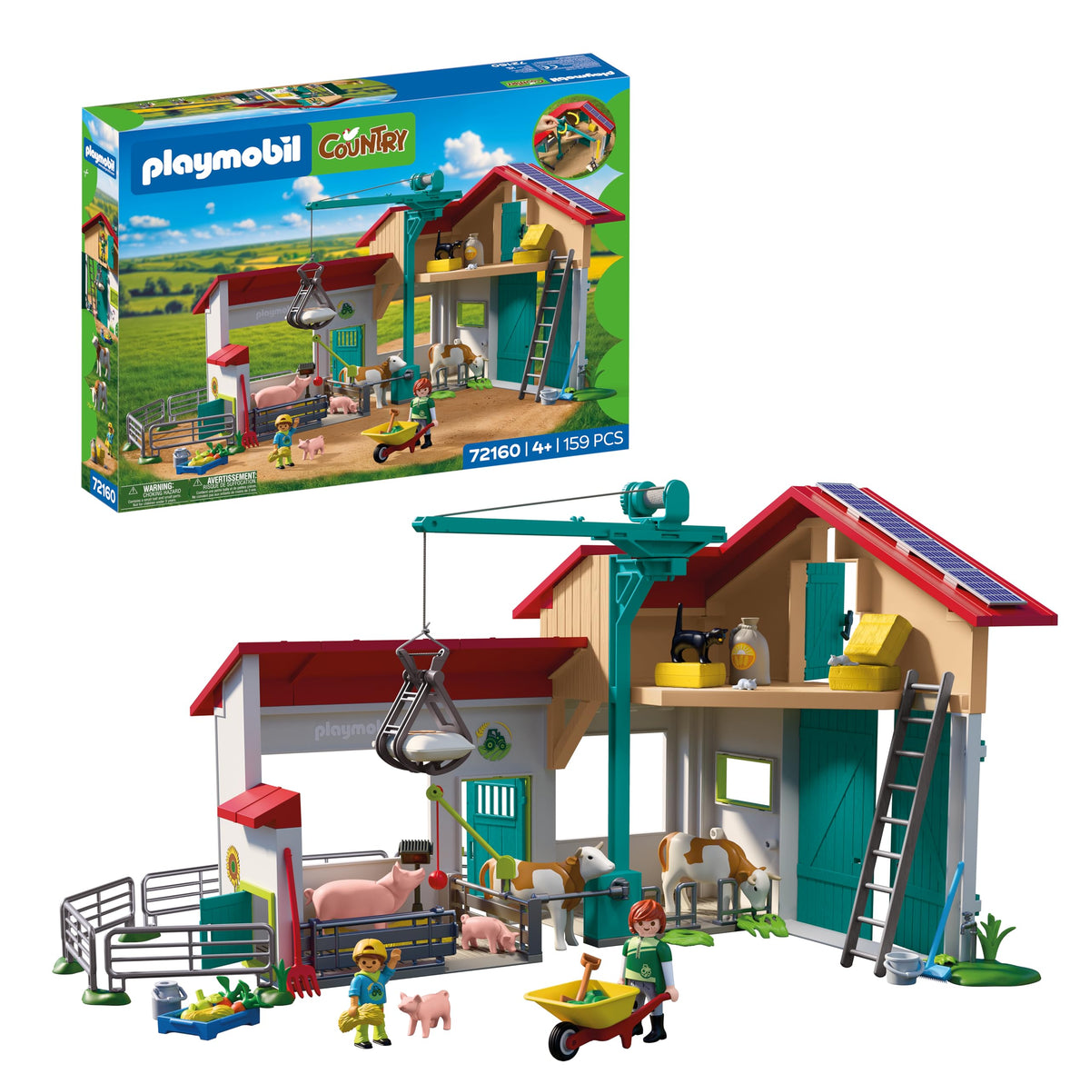 PLAYMOBIL | Țară | Ferma mare | Set de joacă cu macara, grajduri, multe animale și accesorii variate | Pentru copii de la 4 ani | 72160