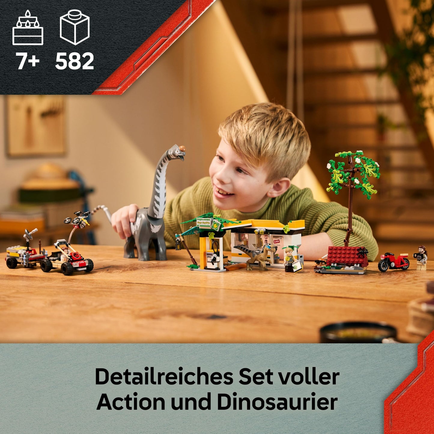 LEGO Jurassic World Raptor & Titanosaurus: Great Tracking - 2 toy dinosaur figures, an off-road vehicle, a motorcycle and 3 minifigures - gift for boys and girls aged 7 and up - 76973